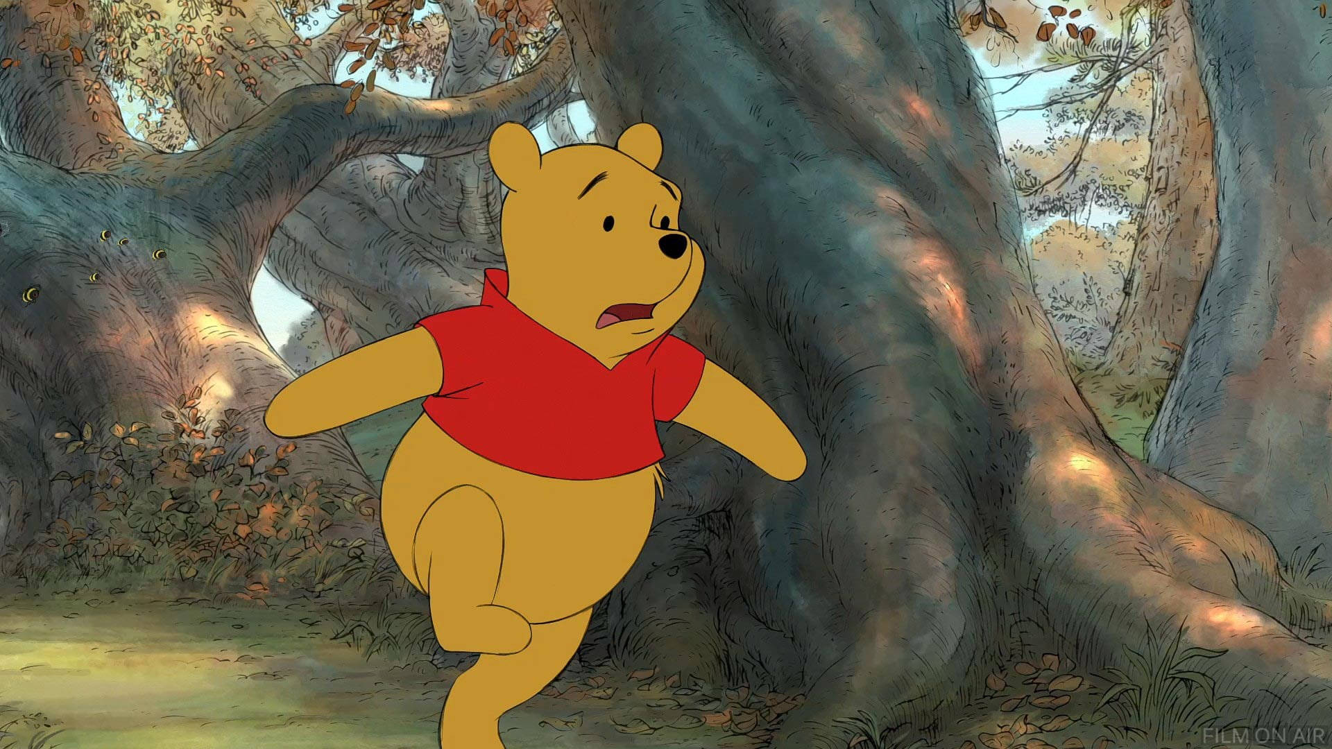 Cute Winnie The Pooh In Forest Background