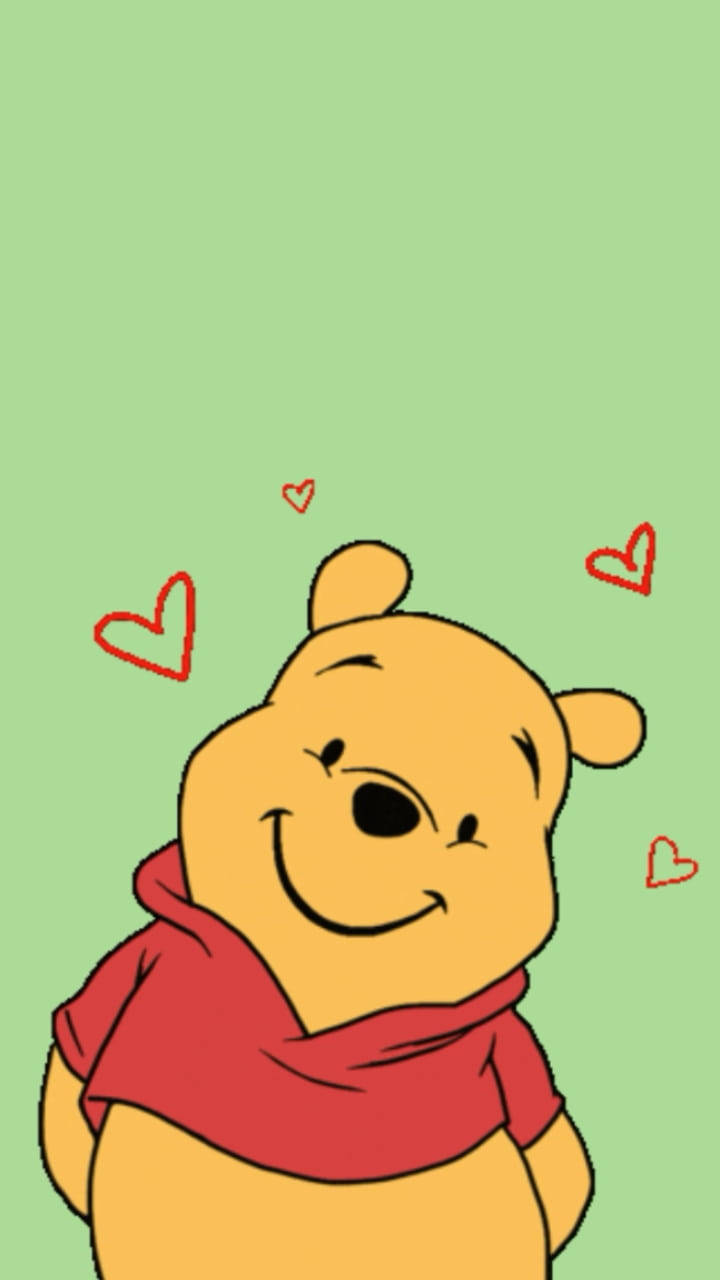 Cute Winnie The Pooh Iphone Green Background Smile Wallpaper