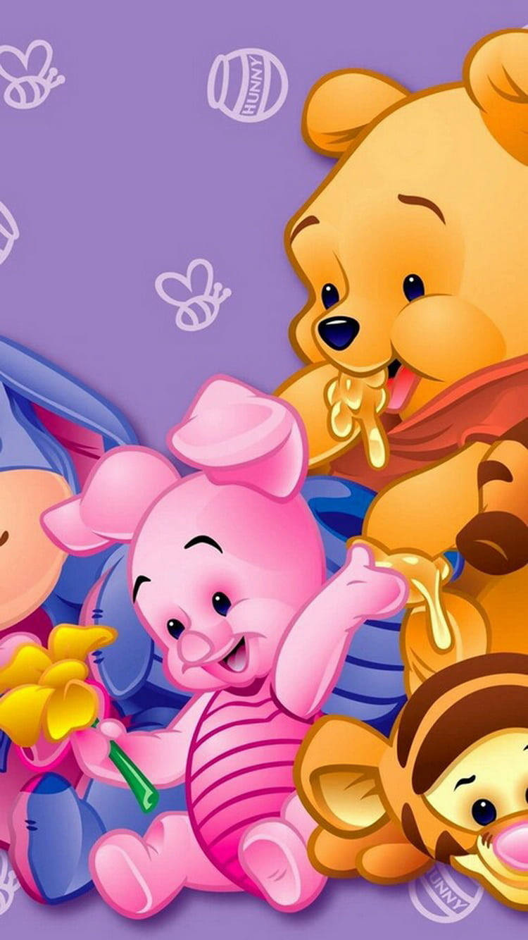 Sød Winnie The Pooh Iphone Hunny Pot Tapet Wallpaper
