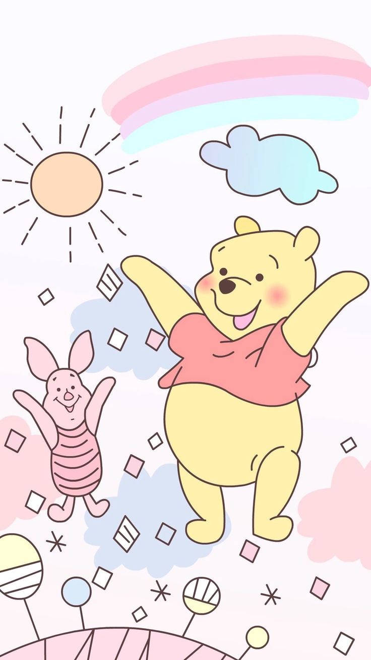 Cute Winnie The Pooh Iphone Piglet Rainbow Wallpaper