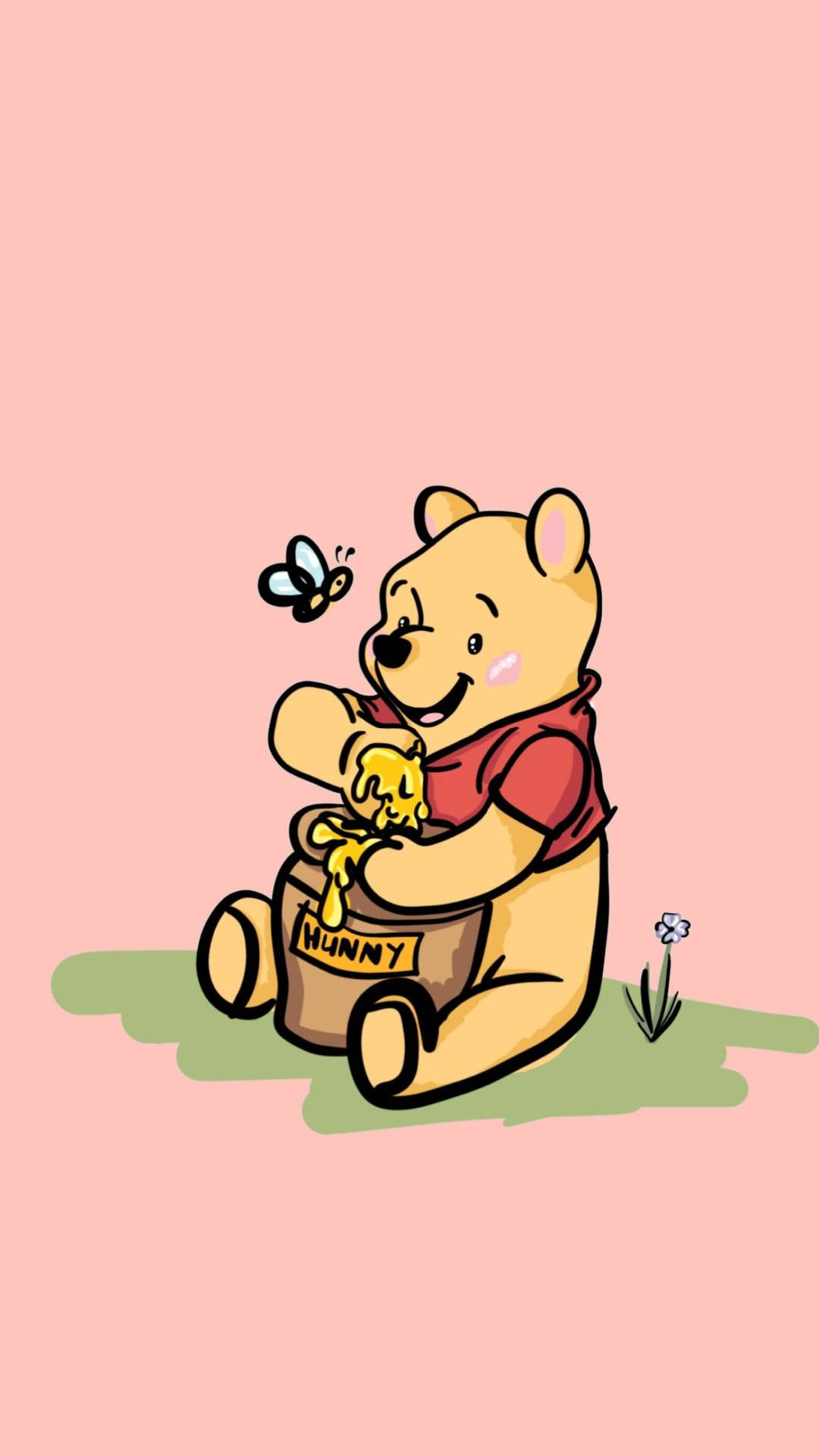 Cute Winnie The Pooh Iphone Pink Background Butterfly Wallpaper