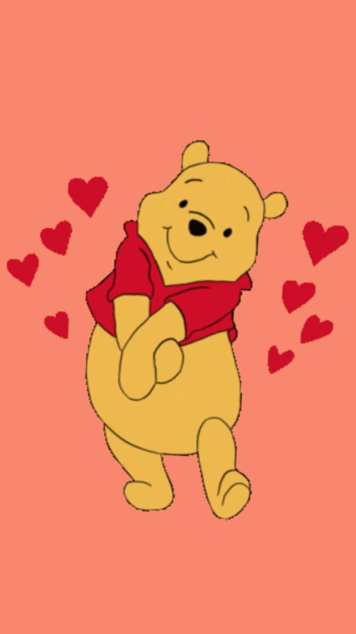Fofowinnie The Pooh Iphone Com Corações Vermelhos. Papel de Parede