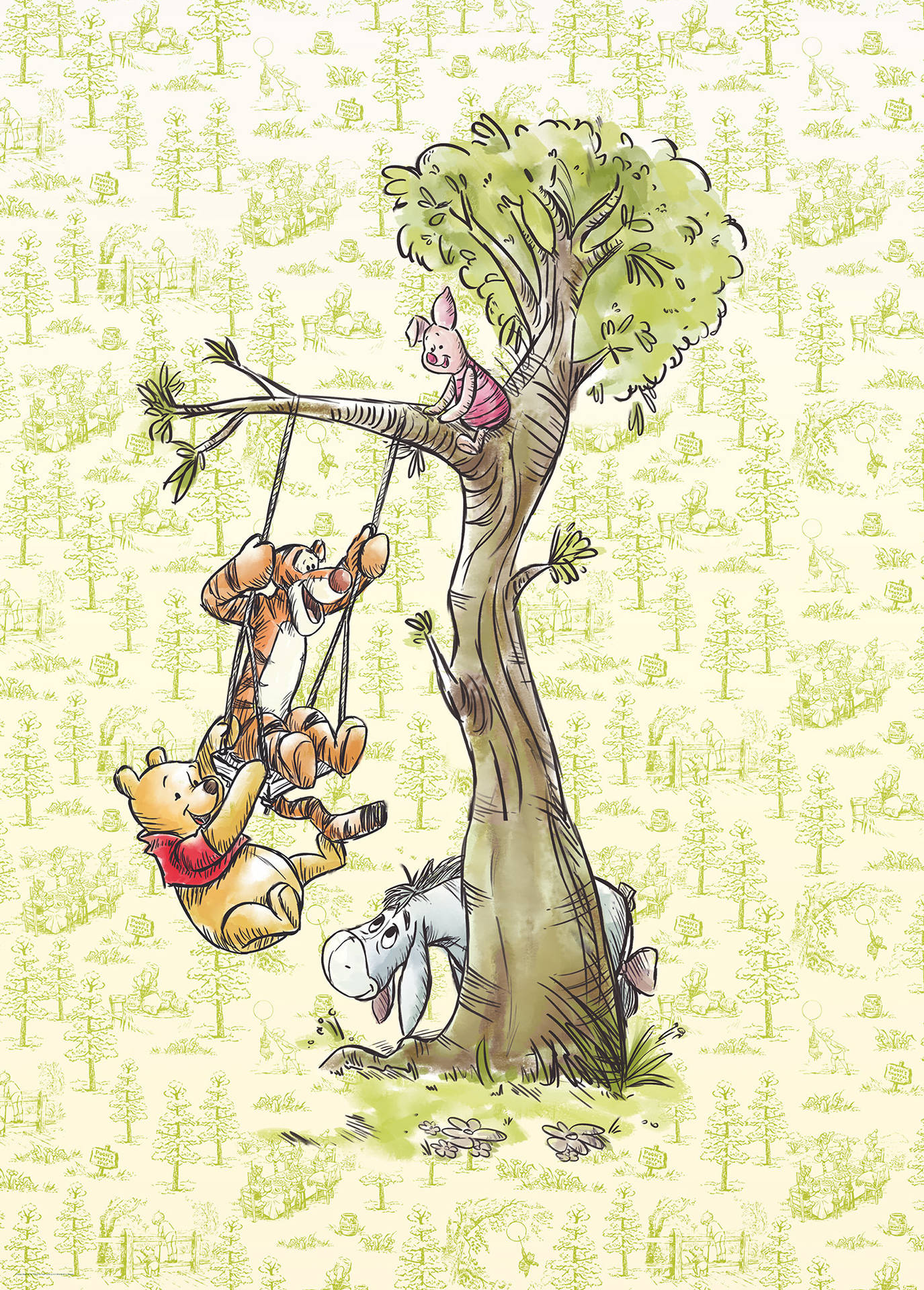 Sød Winnie The Pooh Iphone Tigger Tree Swing Tapet Wallpaper