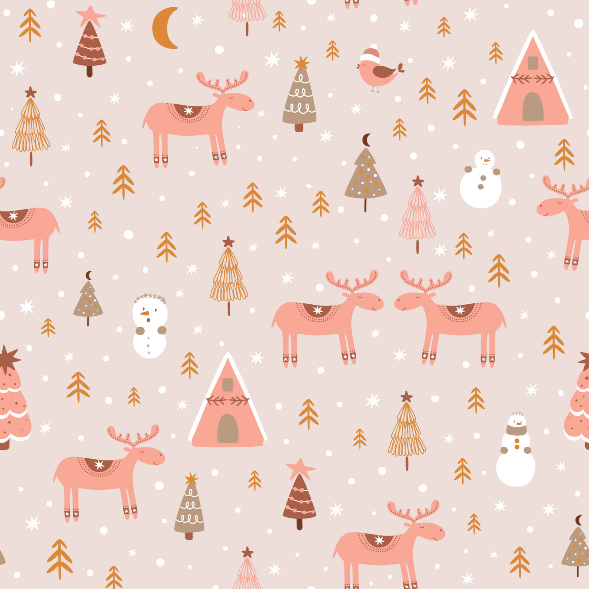 Cute Winter Reindeer Trees Background