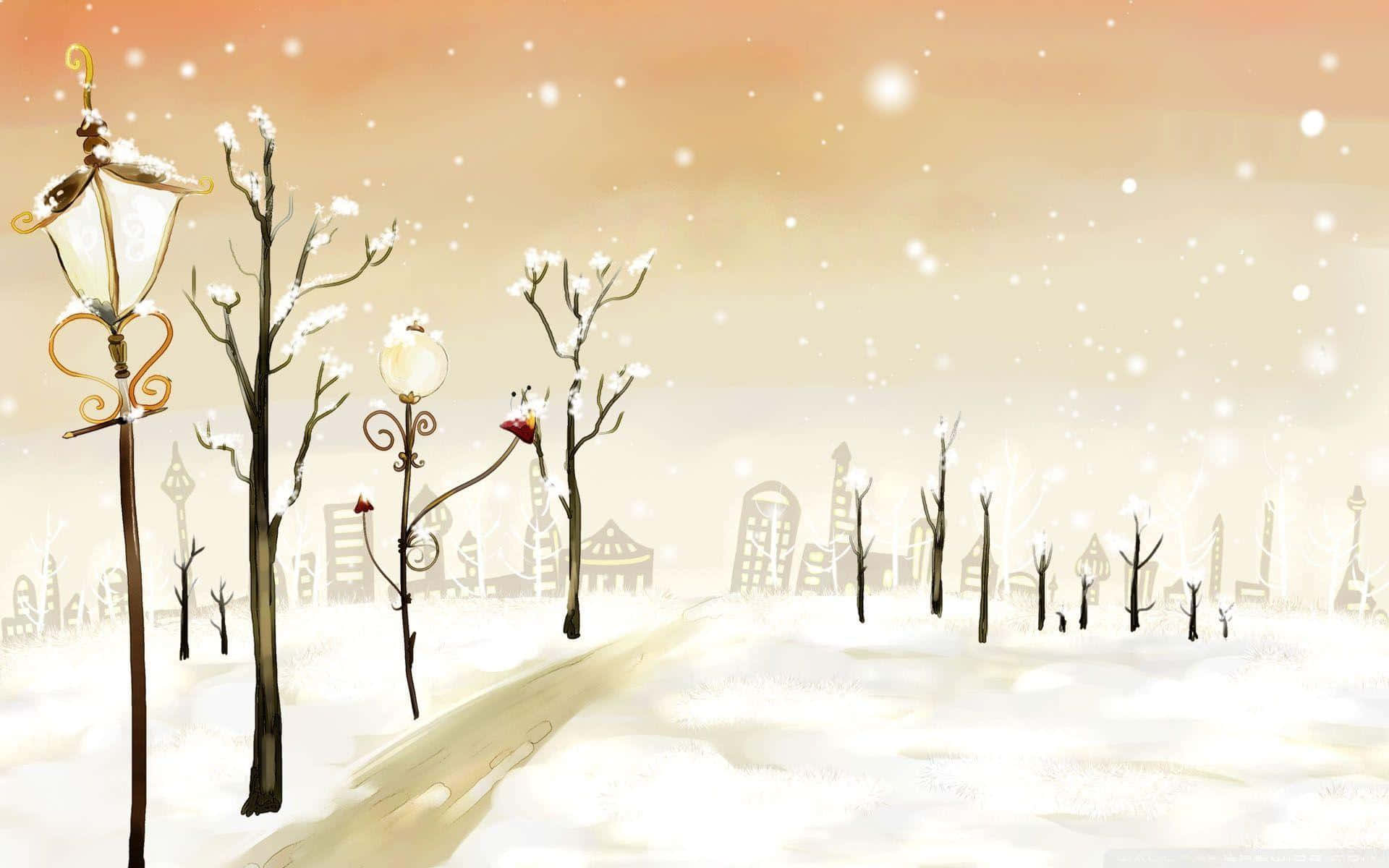 Cute Winter Lamp Posts Background