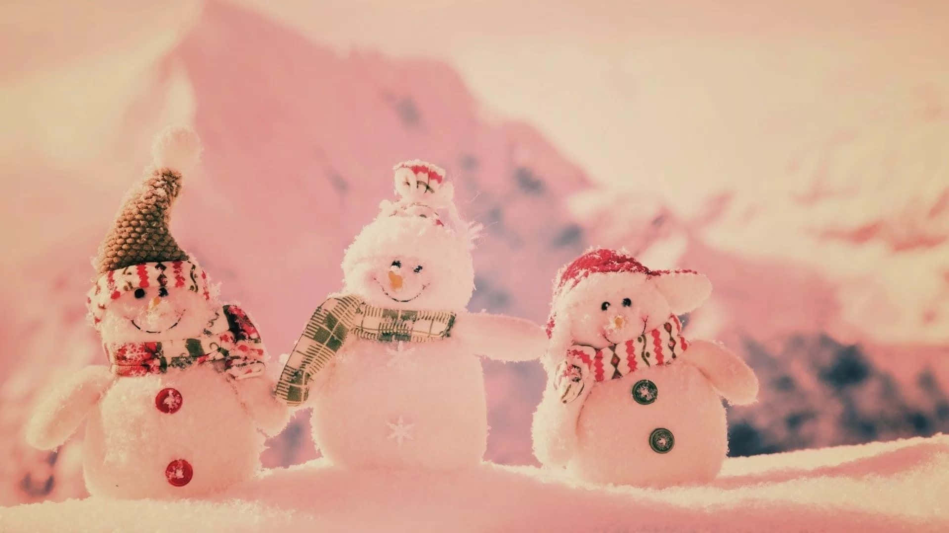 Snowmen Scarves Cute Winter Background