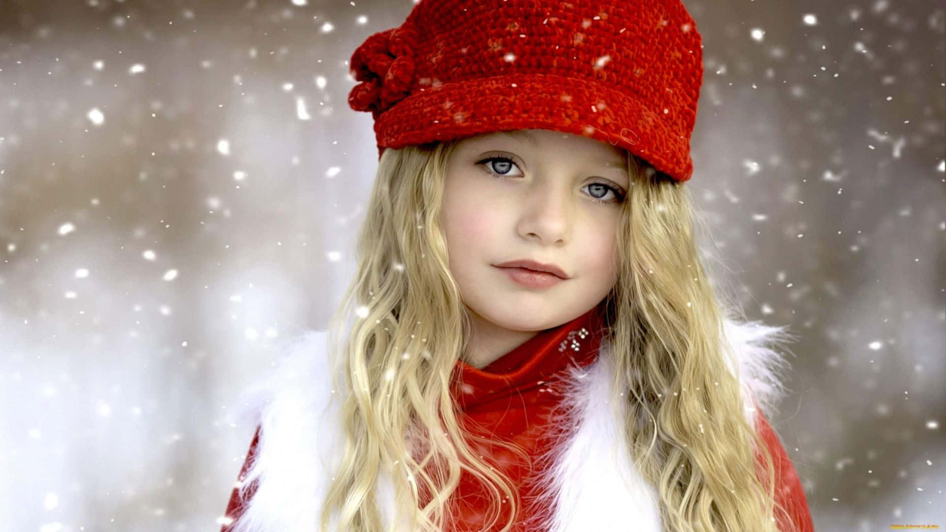 Cute Winter Girl Snow Background