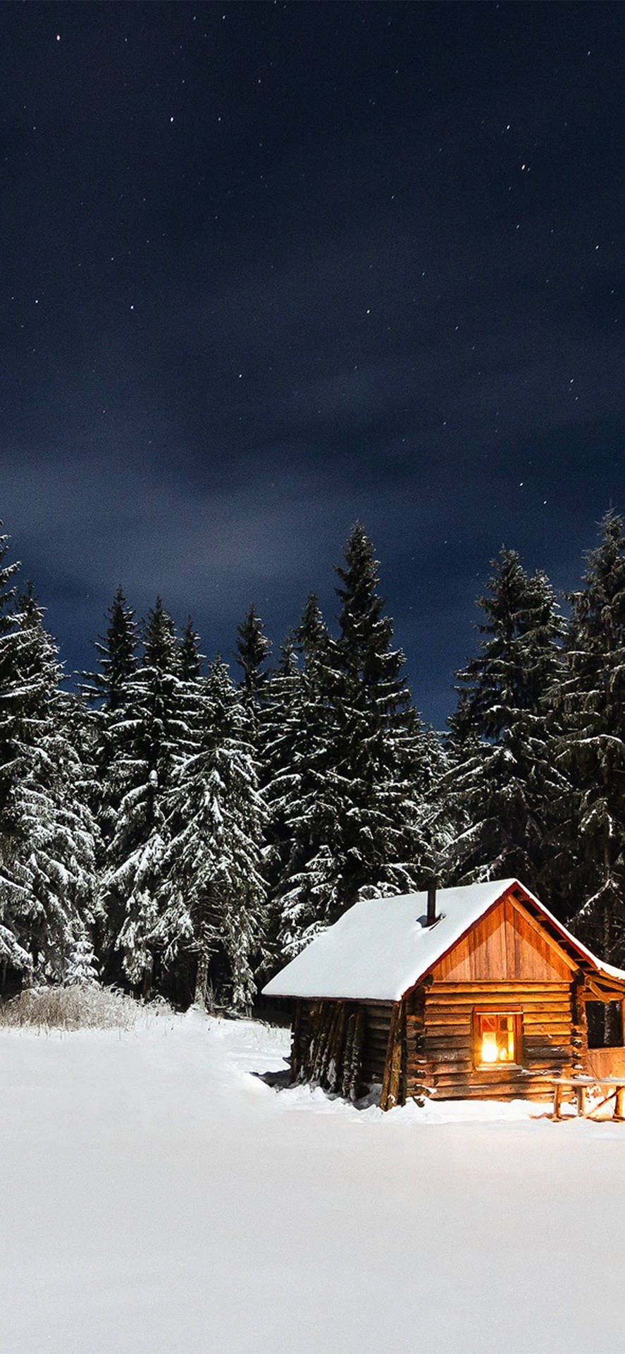 Sød vinter iPhone Hytte i Skovscene Tapet Wallpaper