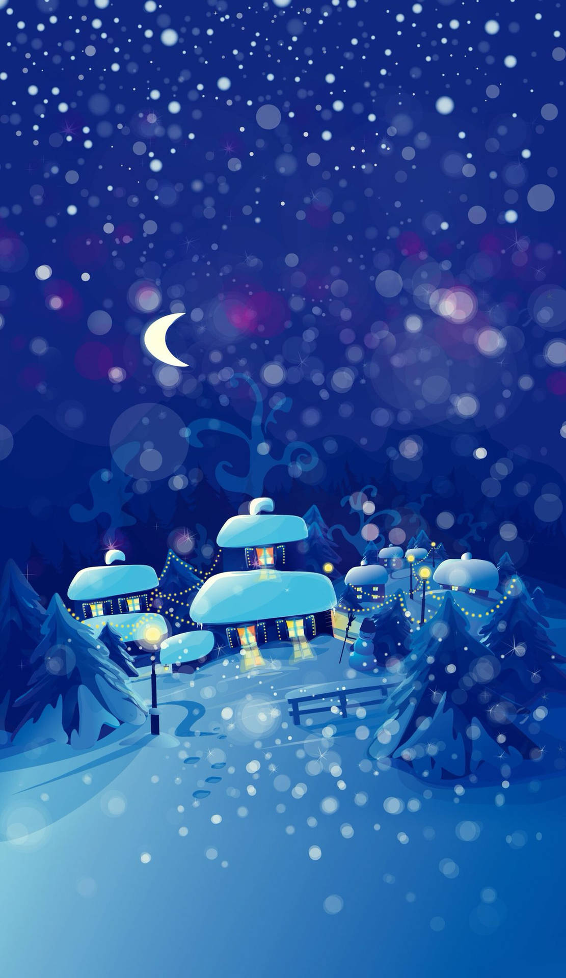 A Winter Scene With Snow Falling On The Ground Wallpaper