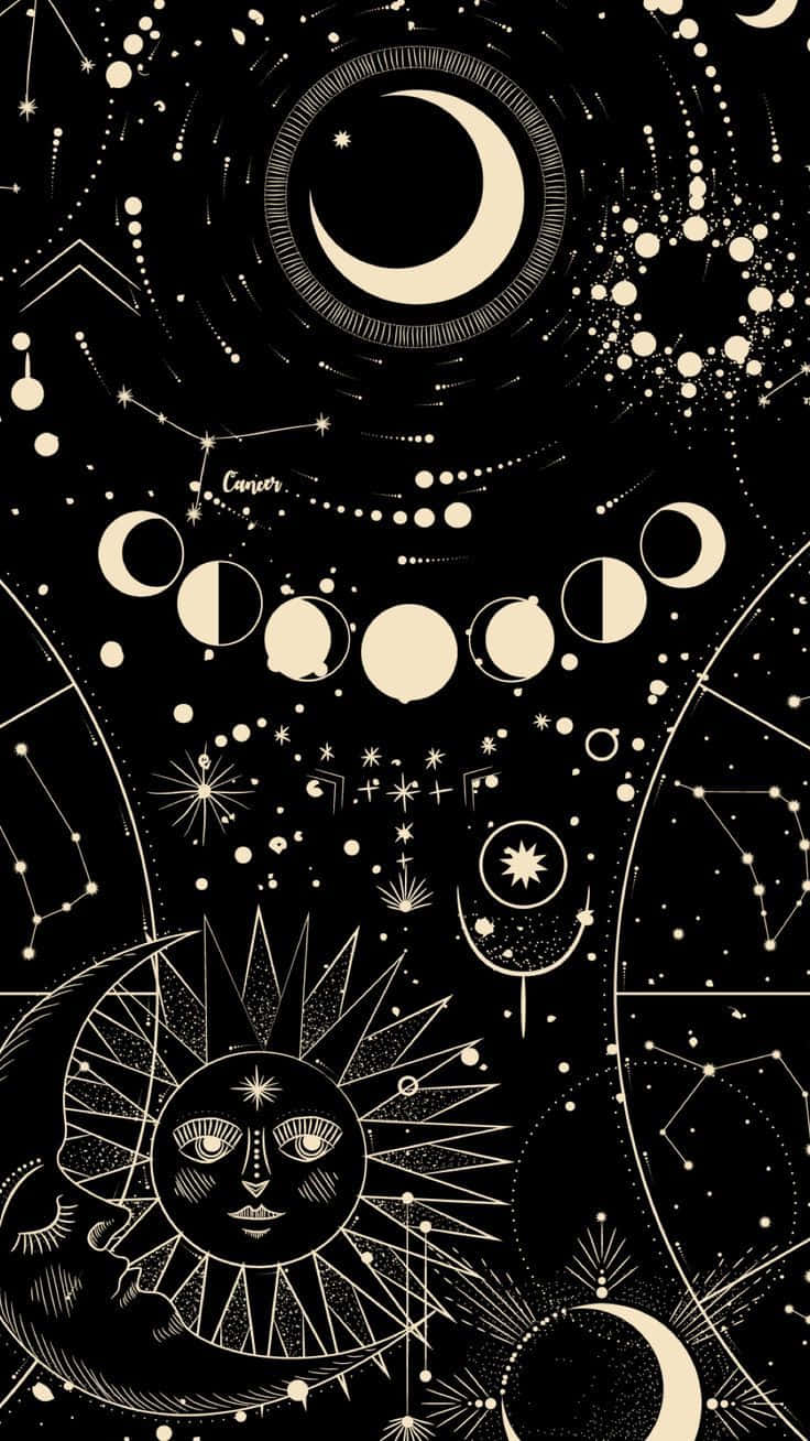 Cute Witchy Moon And Constellations Wallpaper