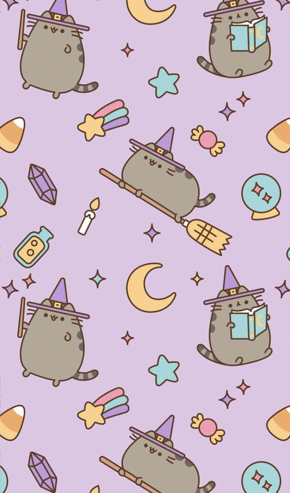 Cute Witchy Pastel Art Of Pusheen Wallpaper