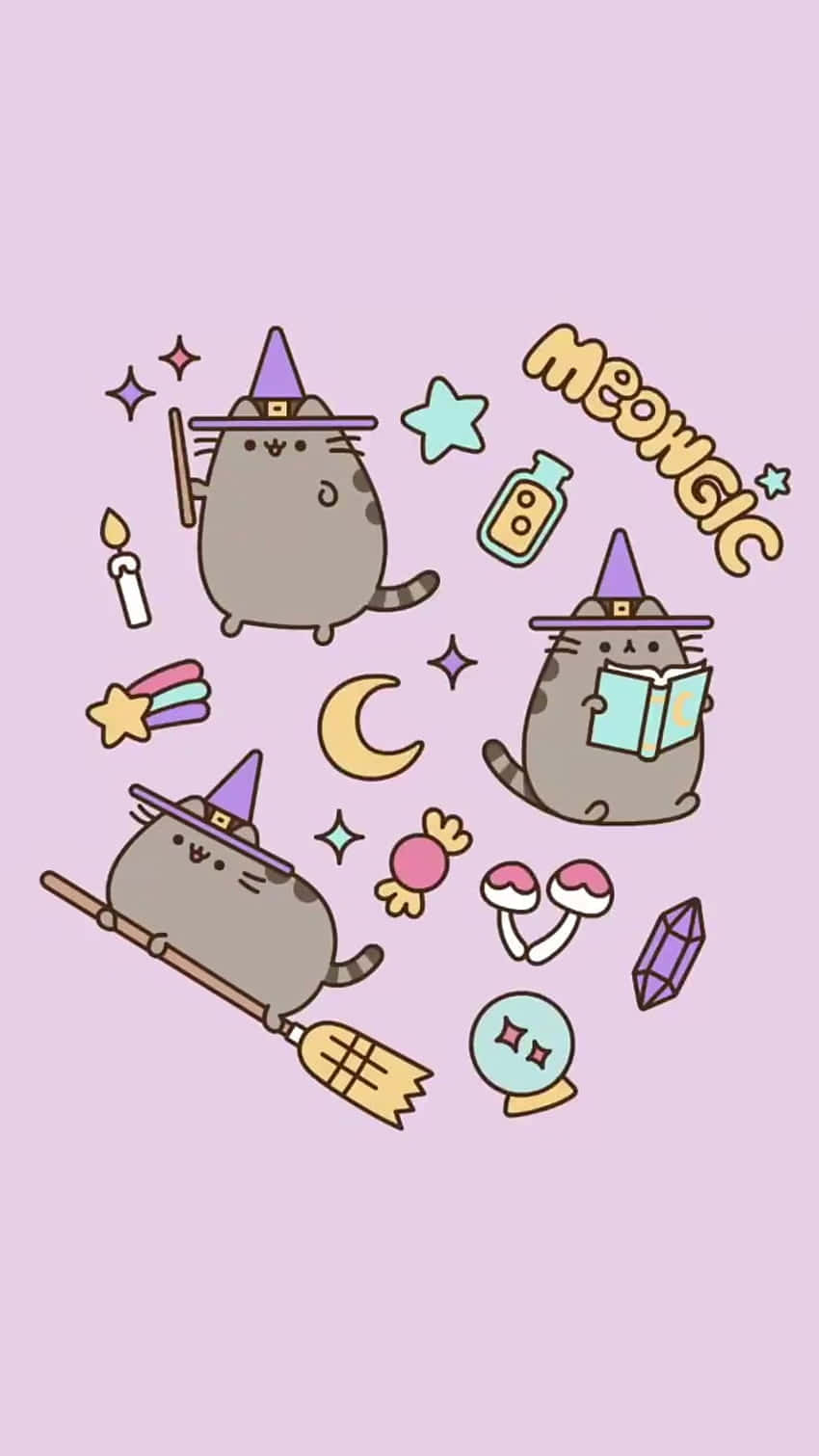 Cute Witchy Pusheen The Cat Wallpaper