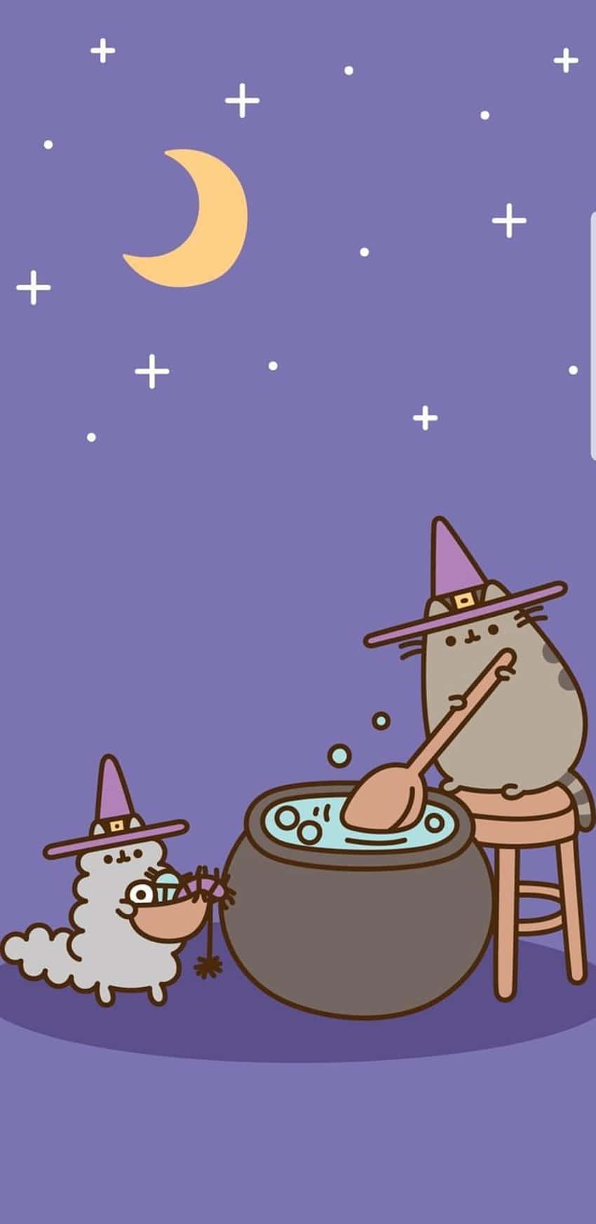 Cute Witchy Pusheen With Stormy Wallpaper