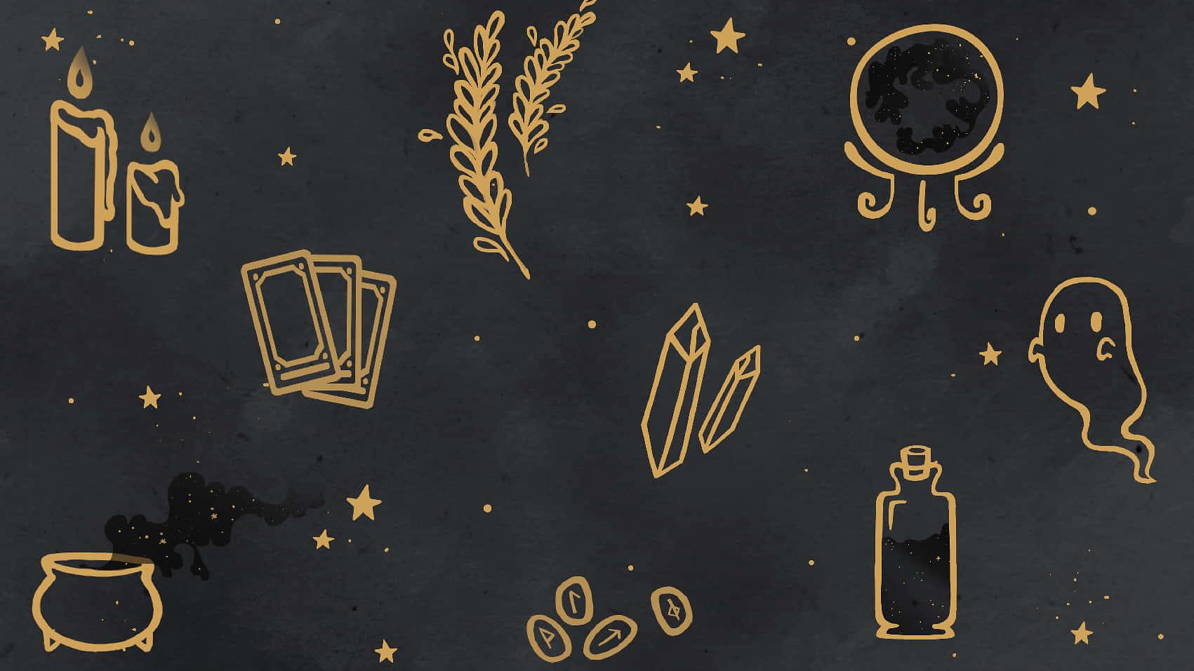 Cute Witchy Things In Golden Ink Wallpaper