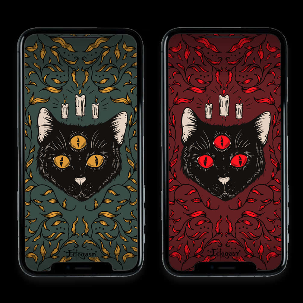 Cute Witchy Three-Eyed Cats Wallpaper