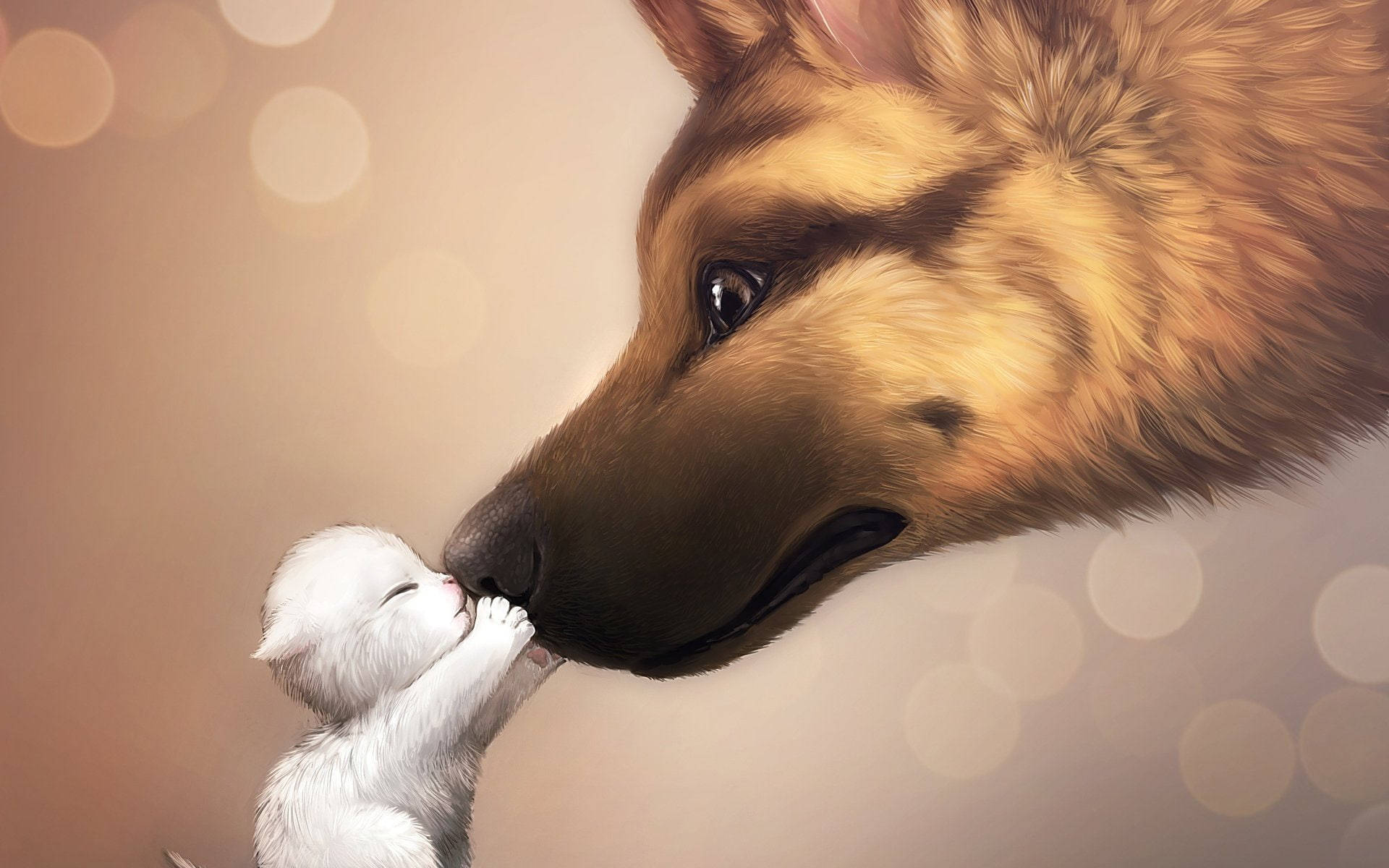Cute Wolf And Cat Cartoon Wallpaper