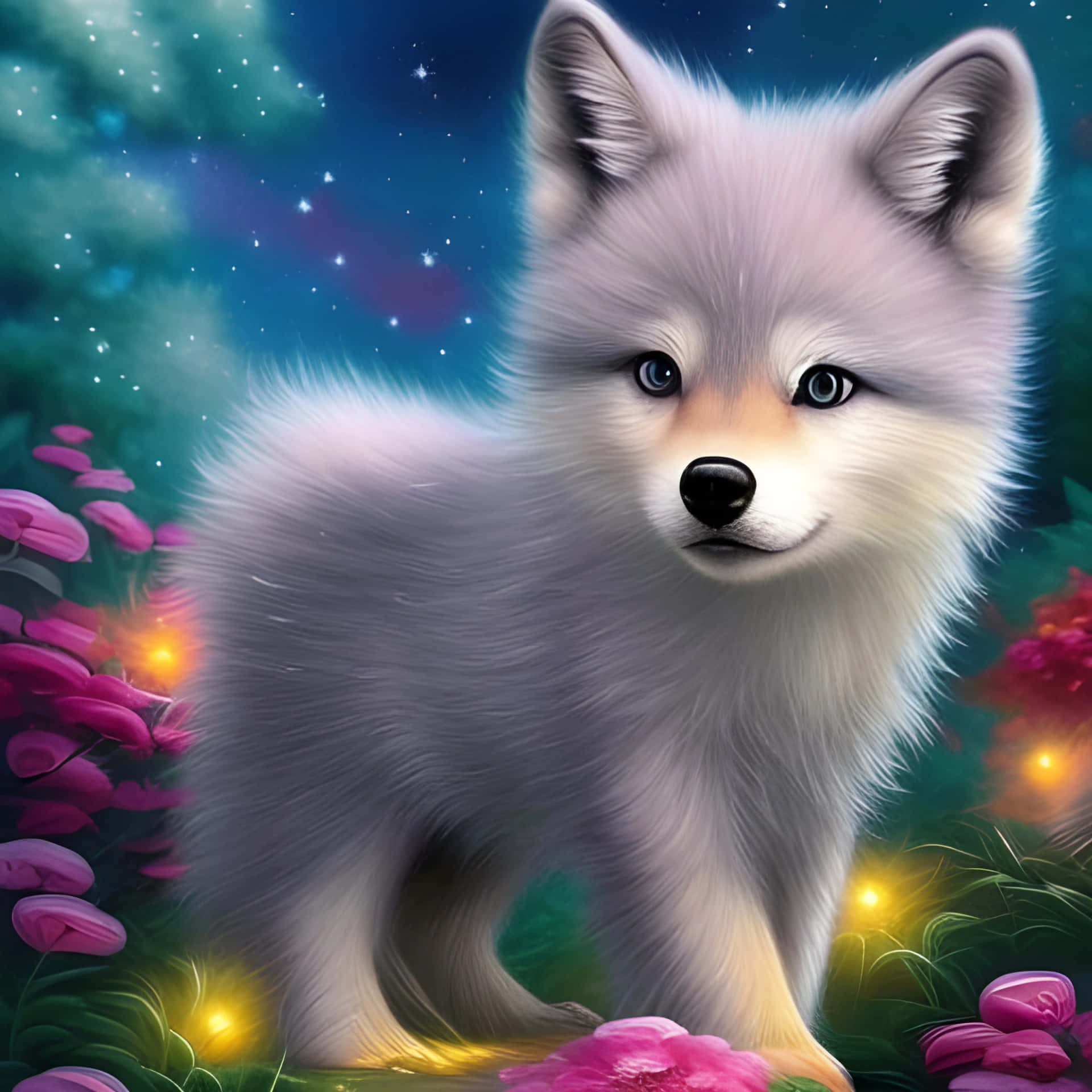 A Cute Fox In The Forest With Flowers