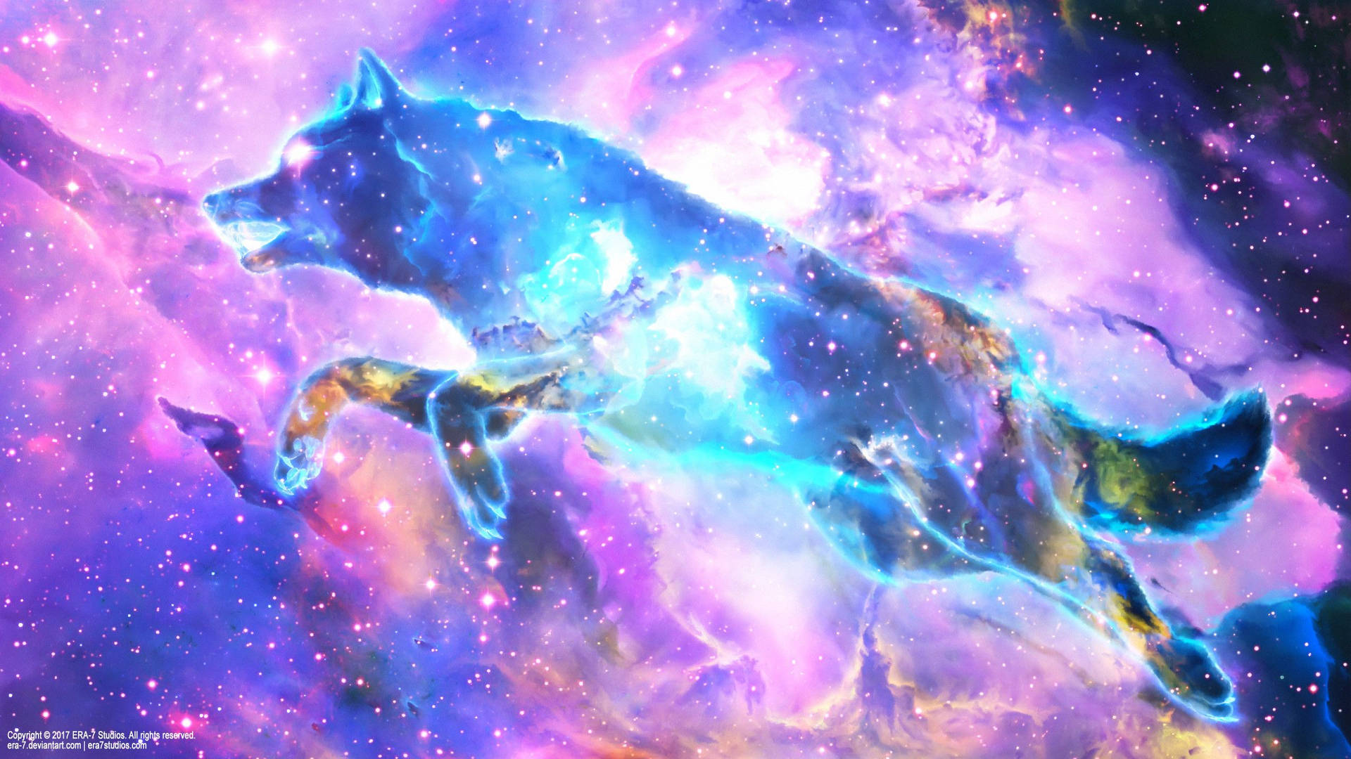 Cute Wolf Spirit In Space Wallpaper