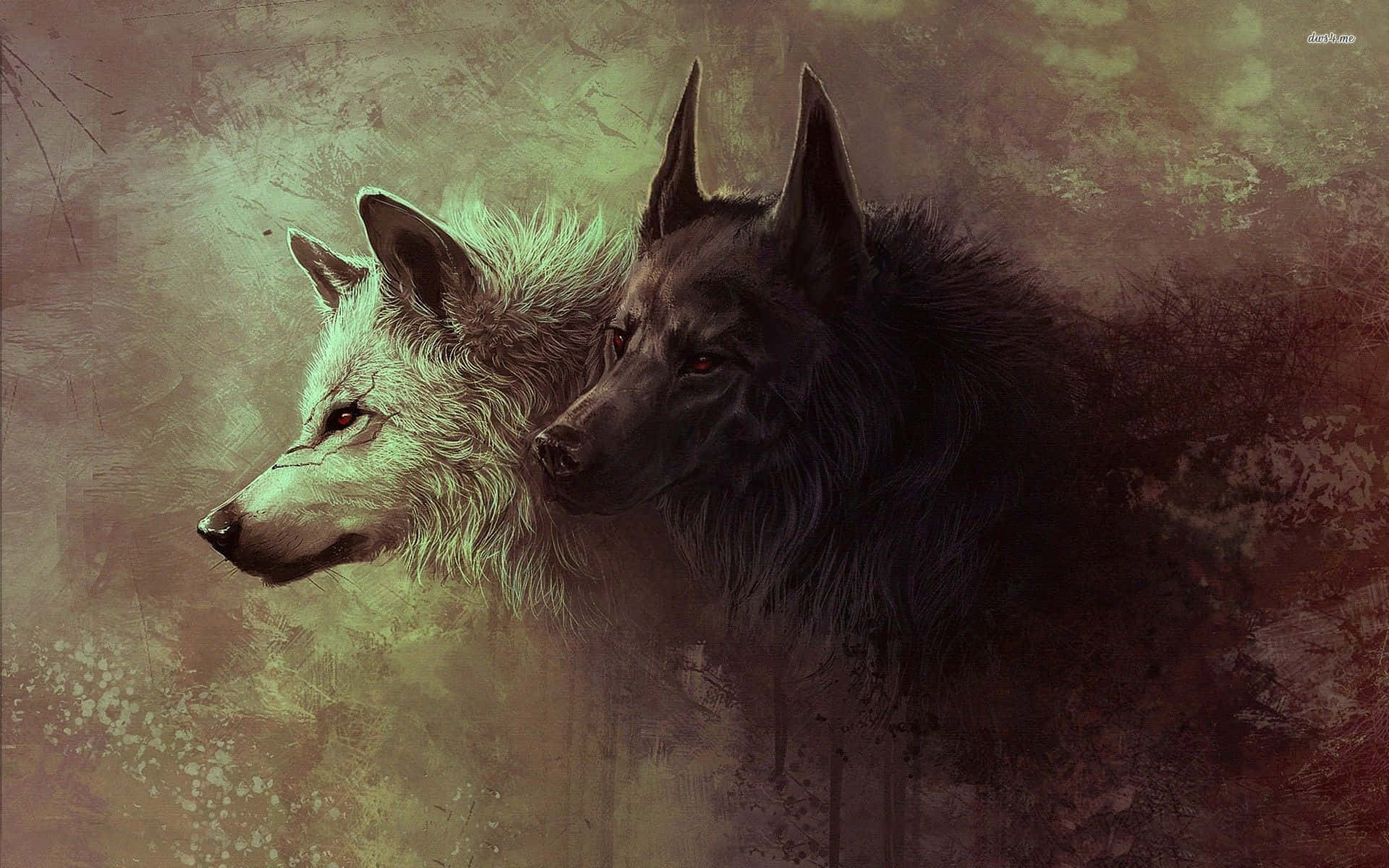 Zweientzückende Wölfe, Die Im Mondlicht Baden. Wallpaper