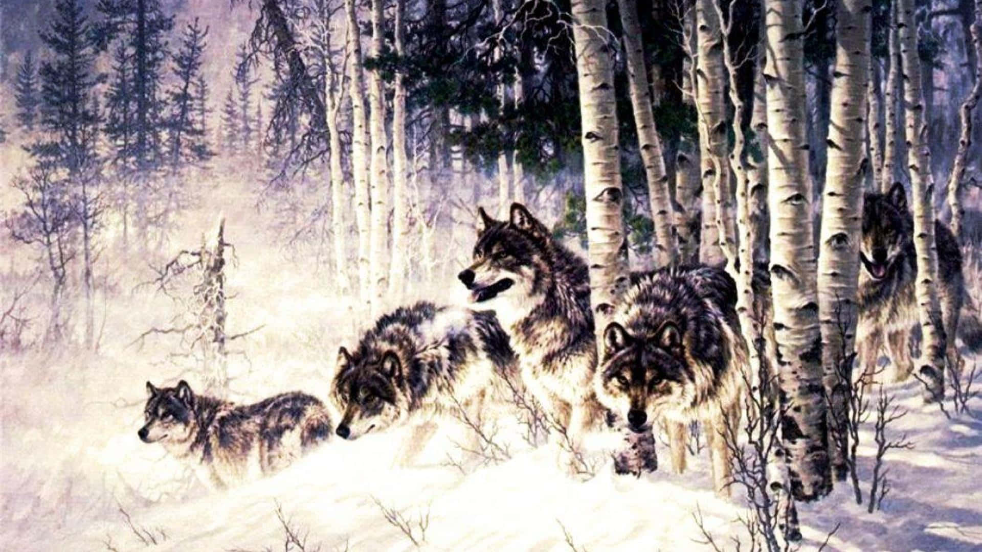 To lækre ulve der krammer i en skovscene Wallpaper