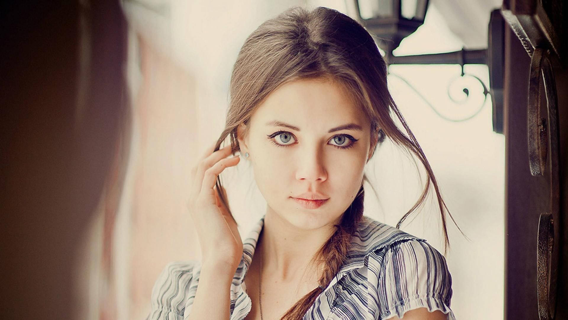 Cute Woman Serious Face Background
