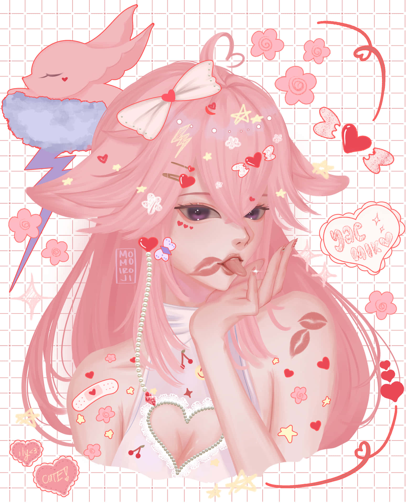 Cute Yae Miko Pfp With Hearts Wallpaper