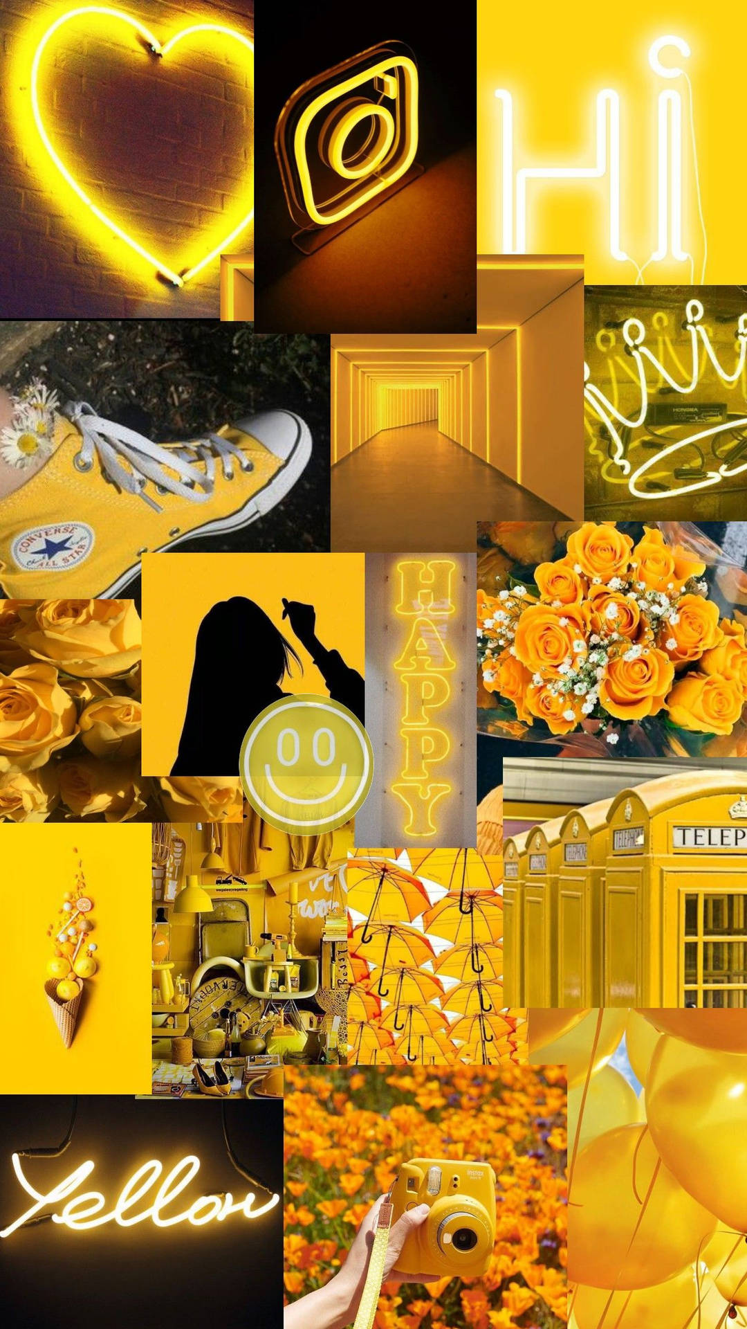 En collage af gule billeder med et gult hjerte i midten Wallpaper