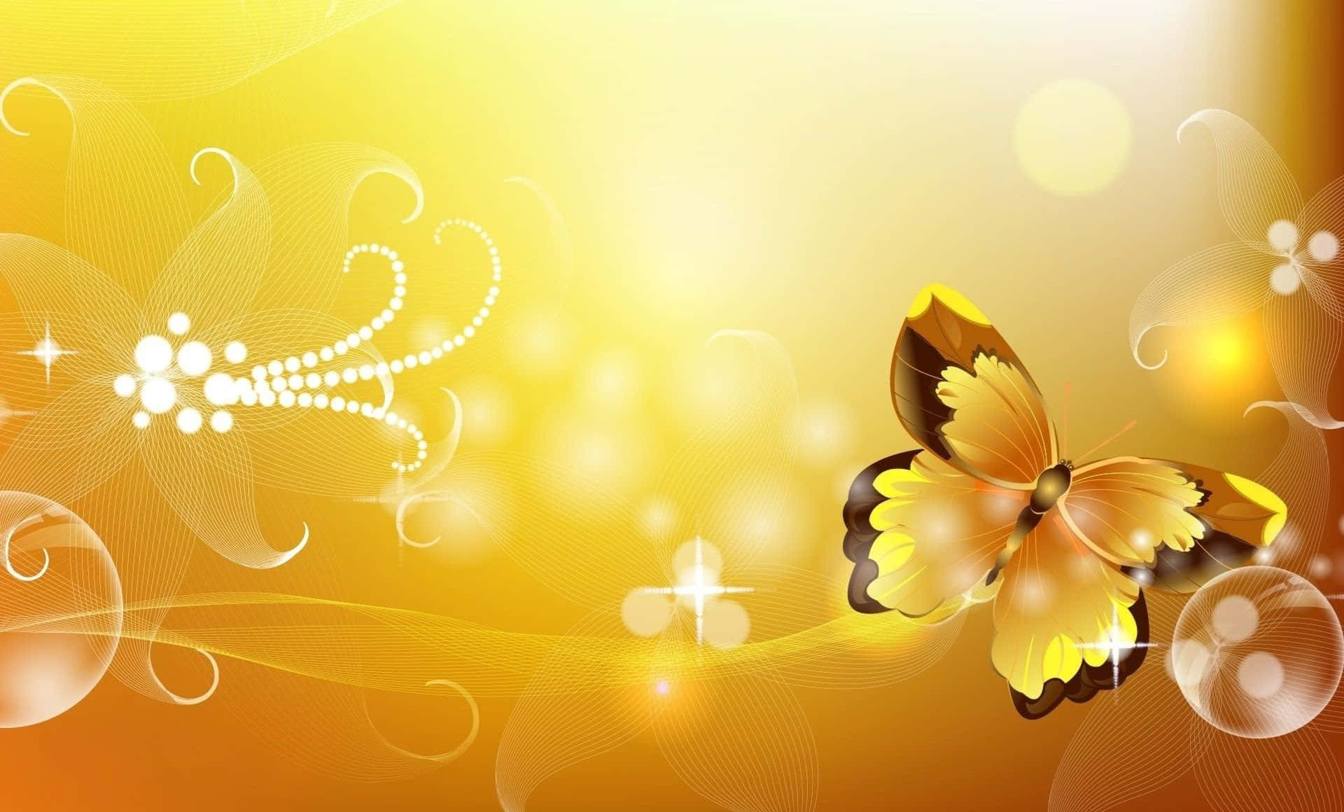A flight of cute yellow butterflies in the air Wallpaper