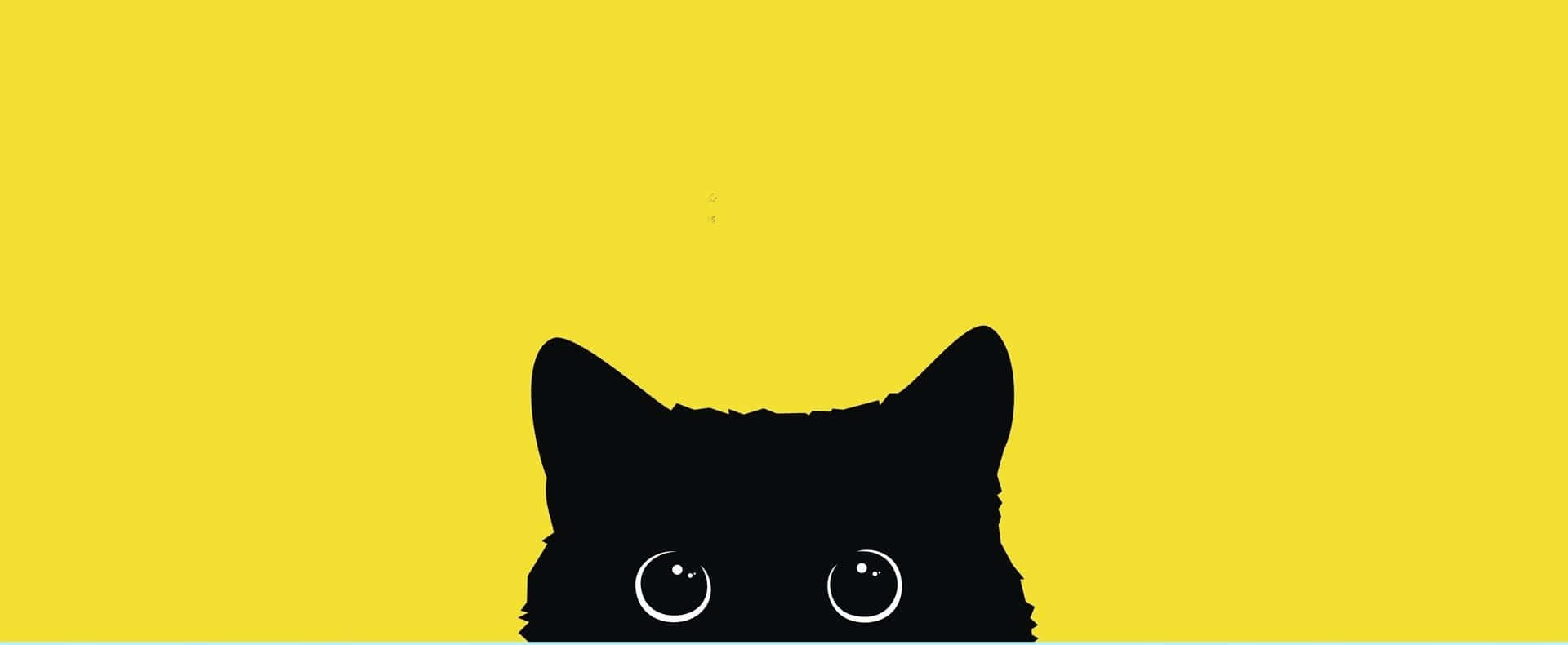 Ensvart Katt Med Ögon På En Gul Bakgrund Wallpaper
