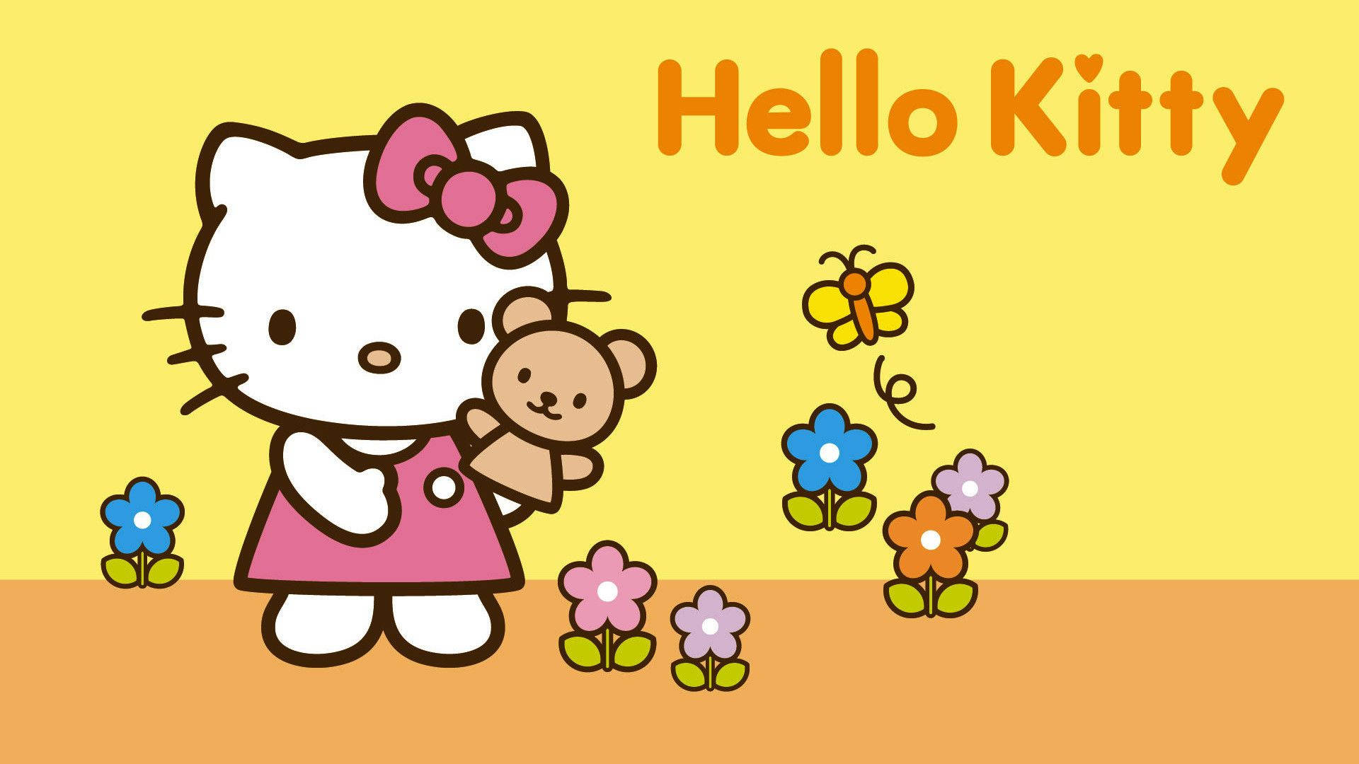 Adorable Hello Kitty on Yellow Desktop Wallpaper