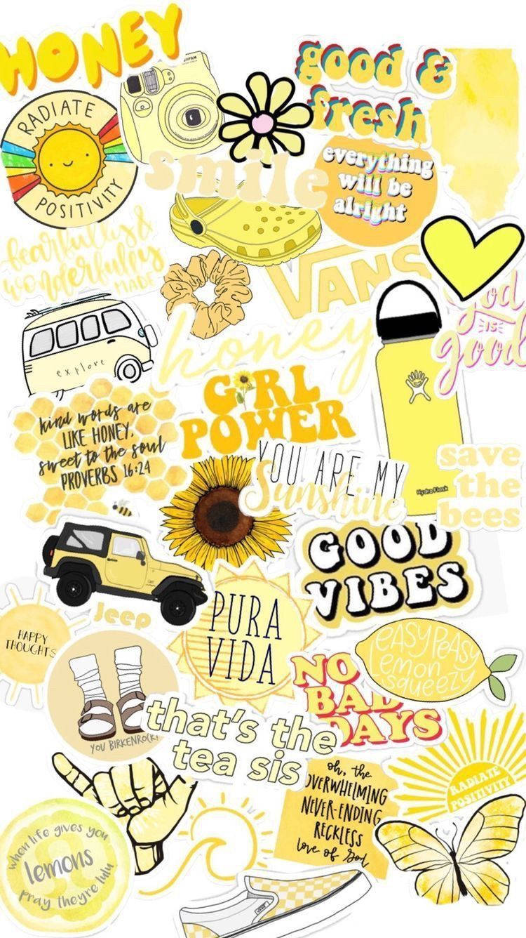 A Collection of Adorable Yellow Stickers on White Backdrop Wallpaper