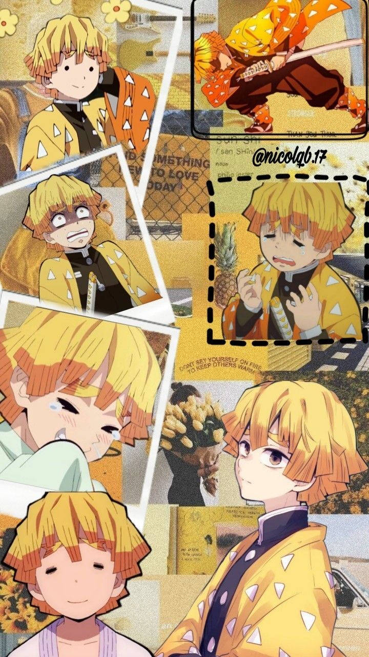 Cute Zenitsu Polaroids Collage Wallpaper