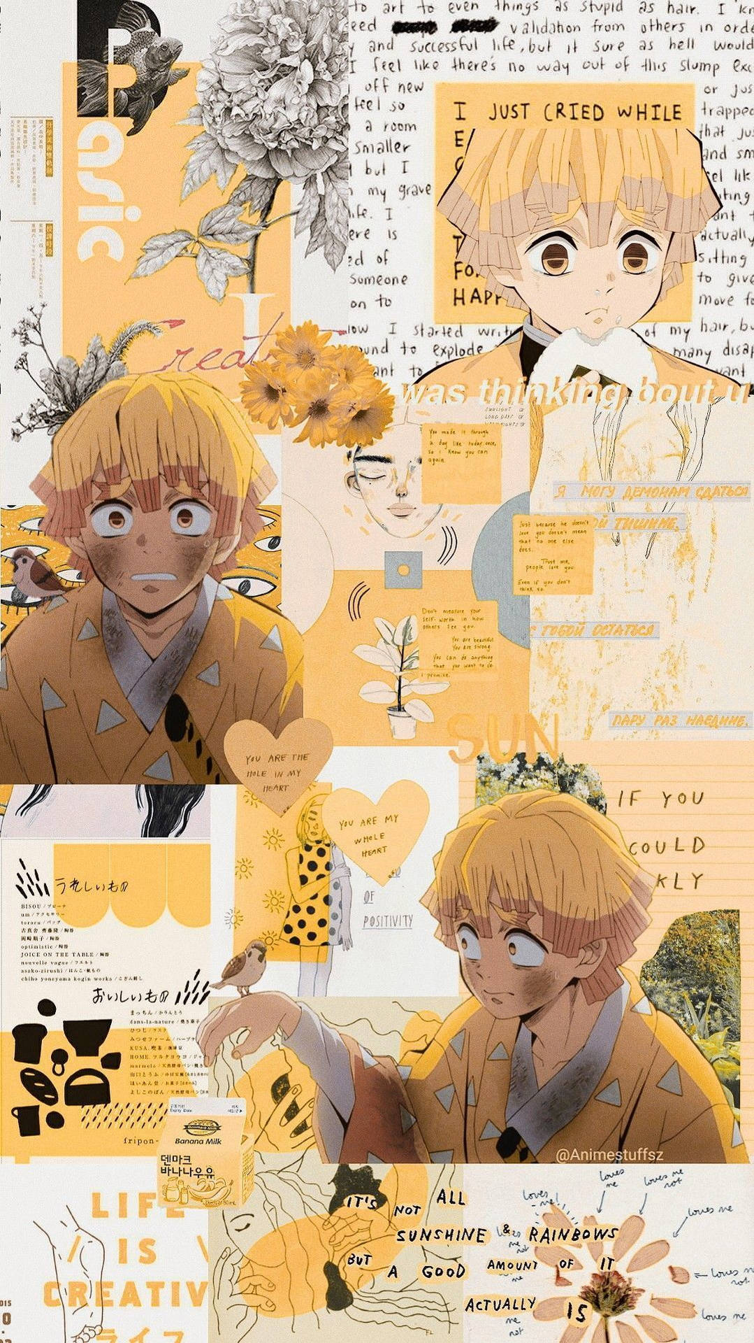 Cute Zenitsu Shocked Eyes Collage Wallpaper