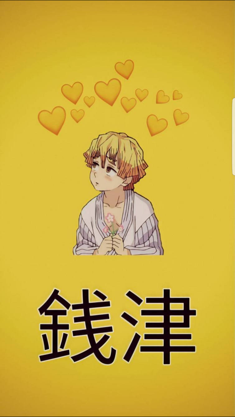Cute Zenitsu Yellow Hearts Wallpaper