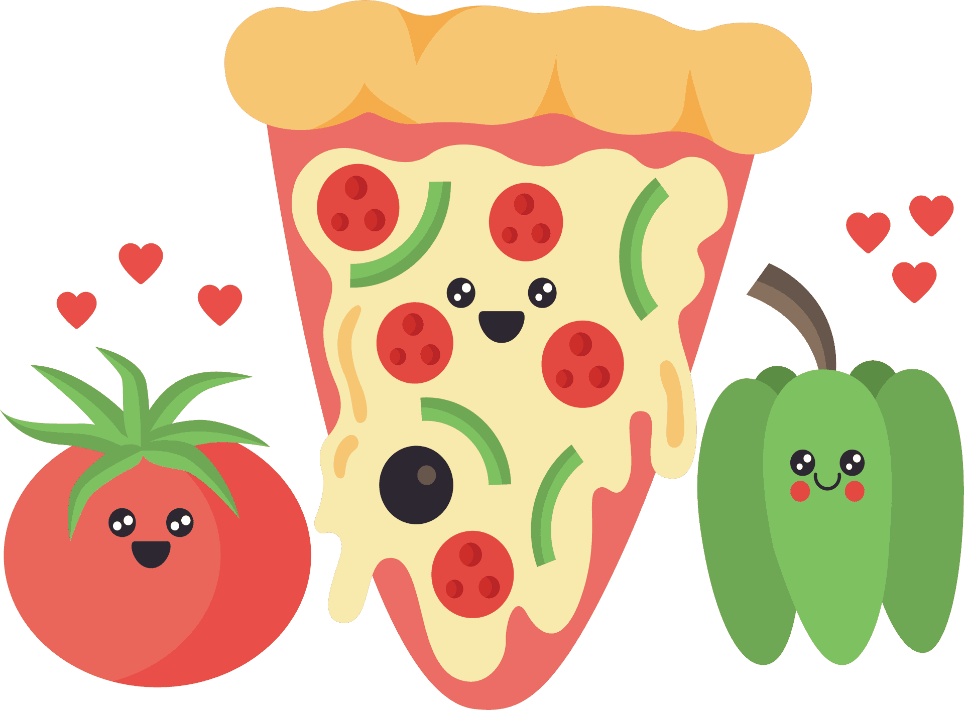 Cute_ Animated_ Pizza_and_ Vegetables_ Clipart PNG