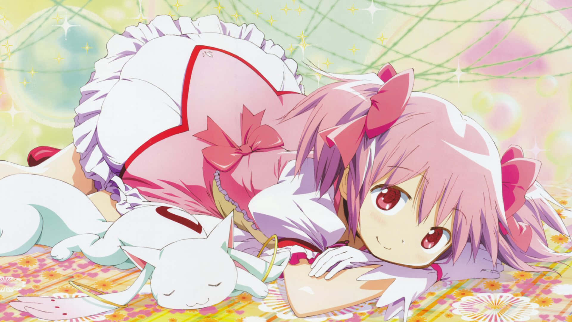 Cutecore_ Anime_ Girl_with_ White_ Cat Wallpaper