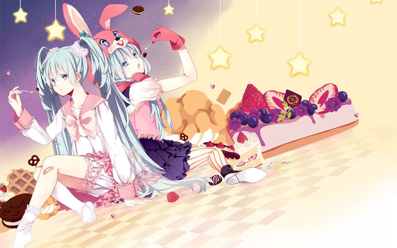 Cutecore_ Anime_ Girls_with_ Desserts Wallpaper