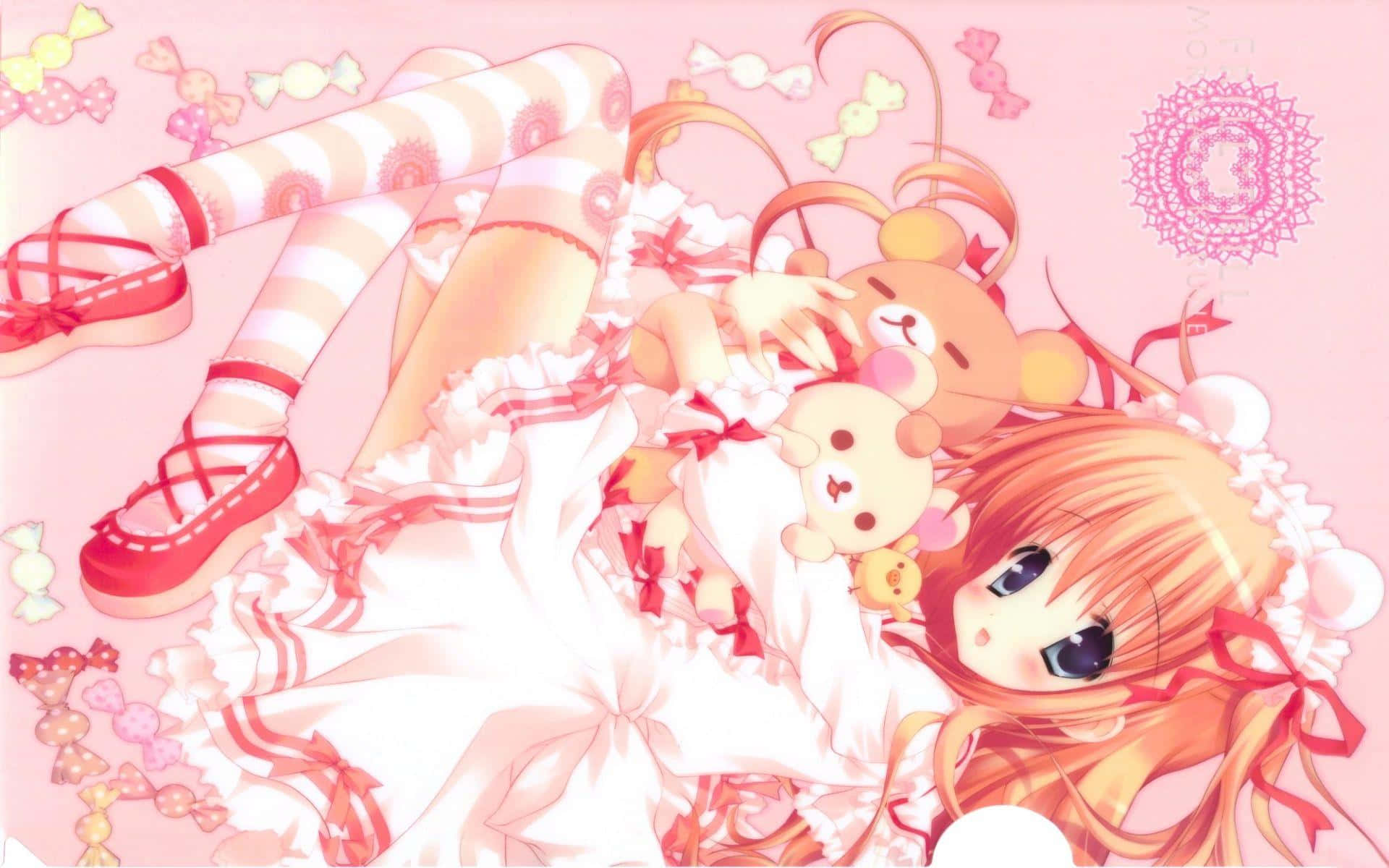 Cutecore Anime Girlwith Plushies Wallpaper