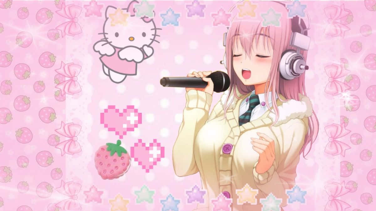 Cutecore Karaoke Singer Anime Style Wallpaper