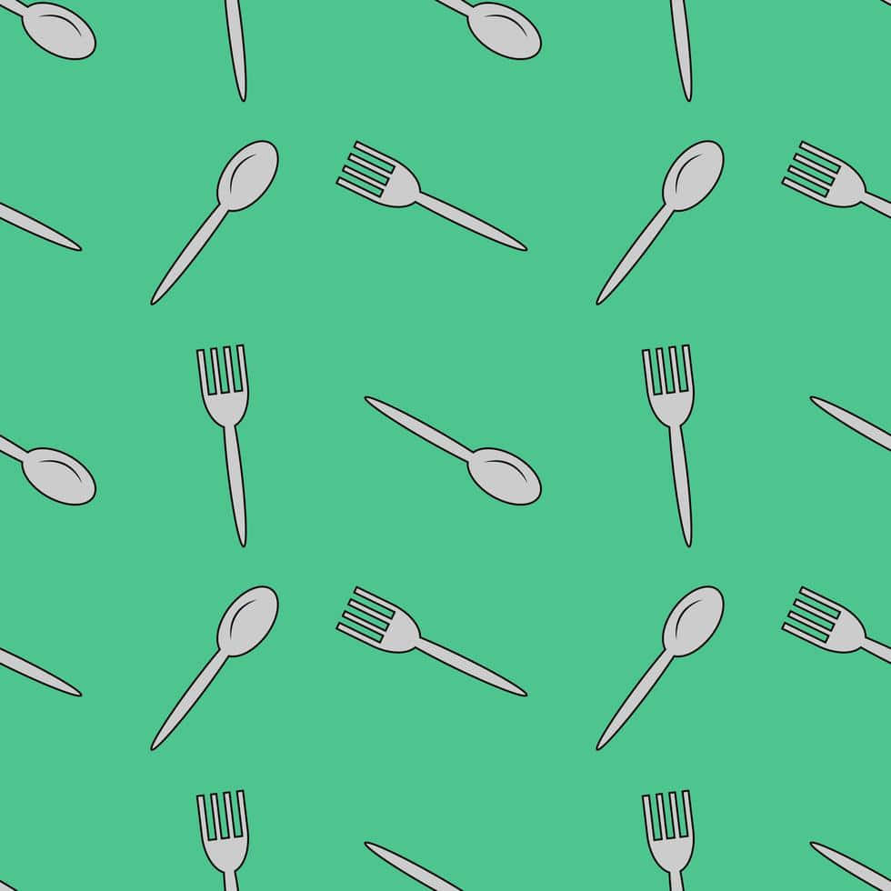 Cutlery Pattern Green Background Wallpaper