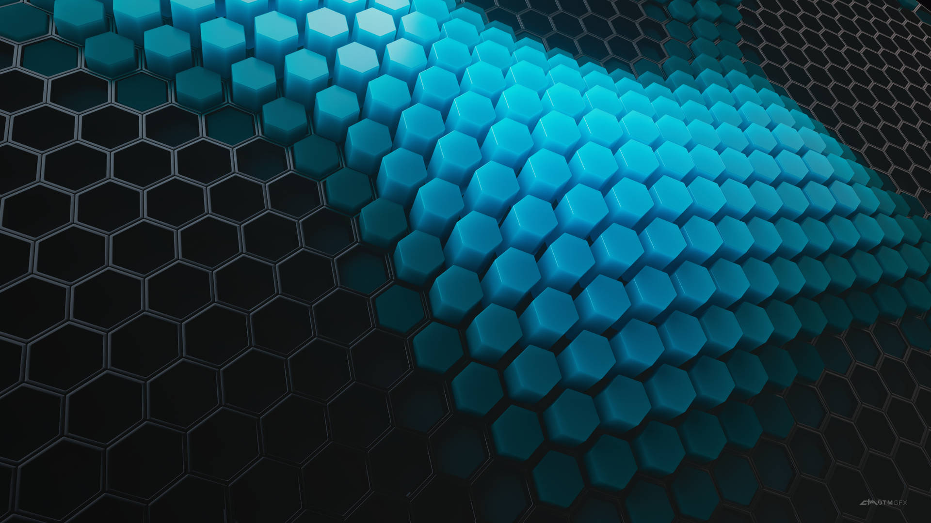 Cyan 3d Hexagonal Tiles Wallpaper