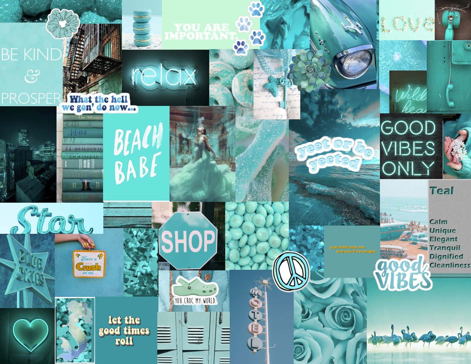 Cyan Aesthetic Collage Pictures Wallpaper
