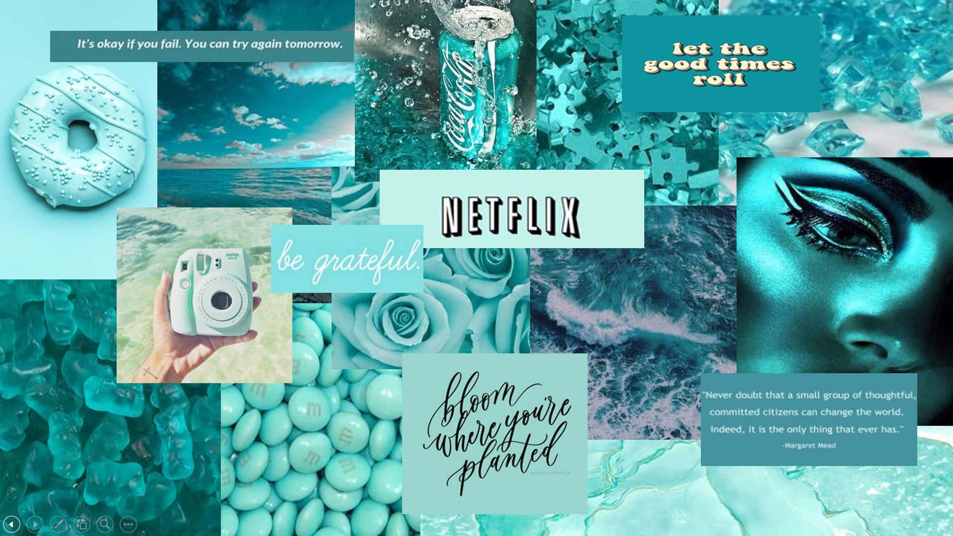 Cyan Aesthetic Collage Photo Wallpaper