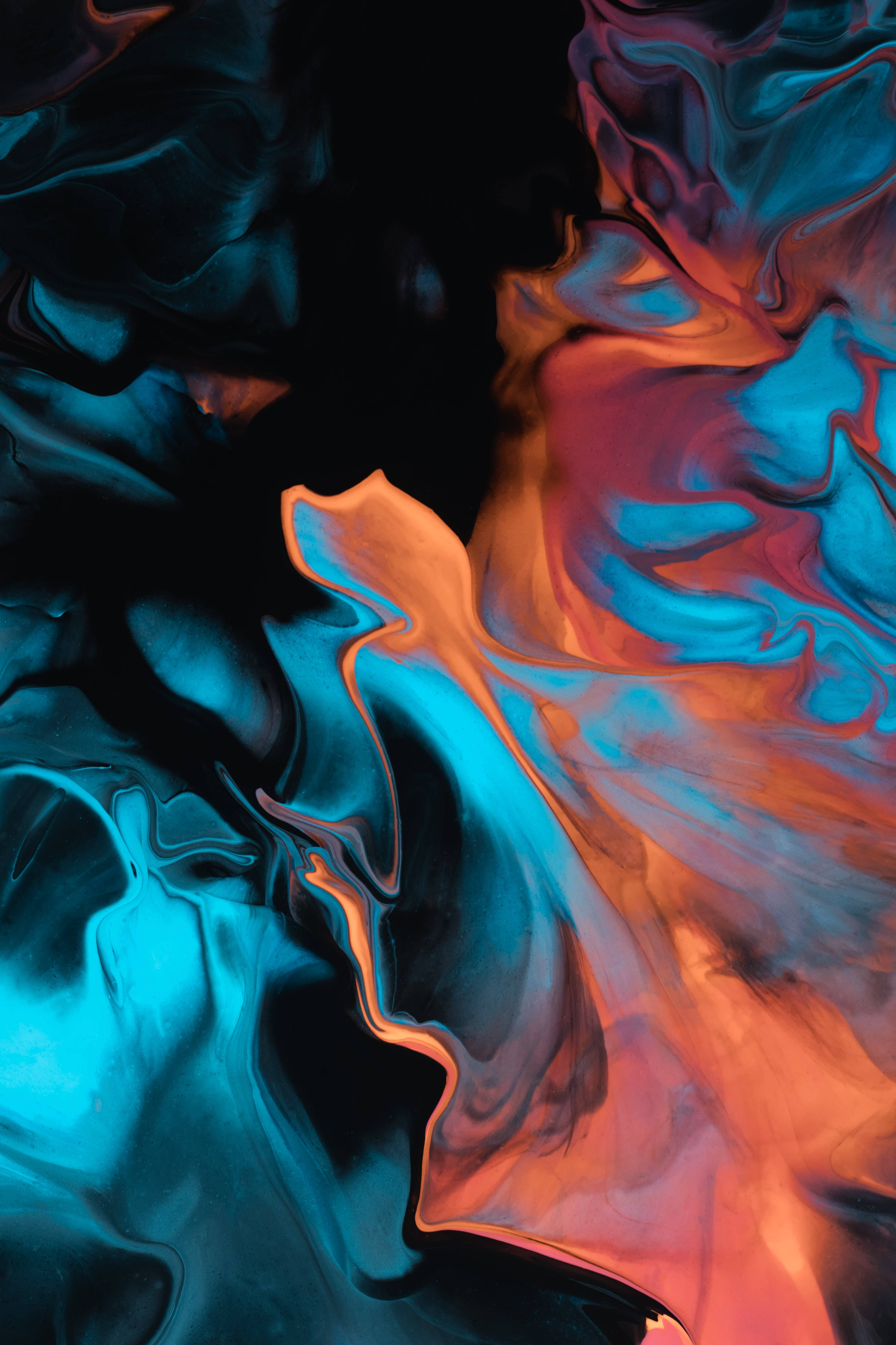 Cyan And Orange Abstract Marble 4K Wallpaper