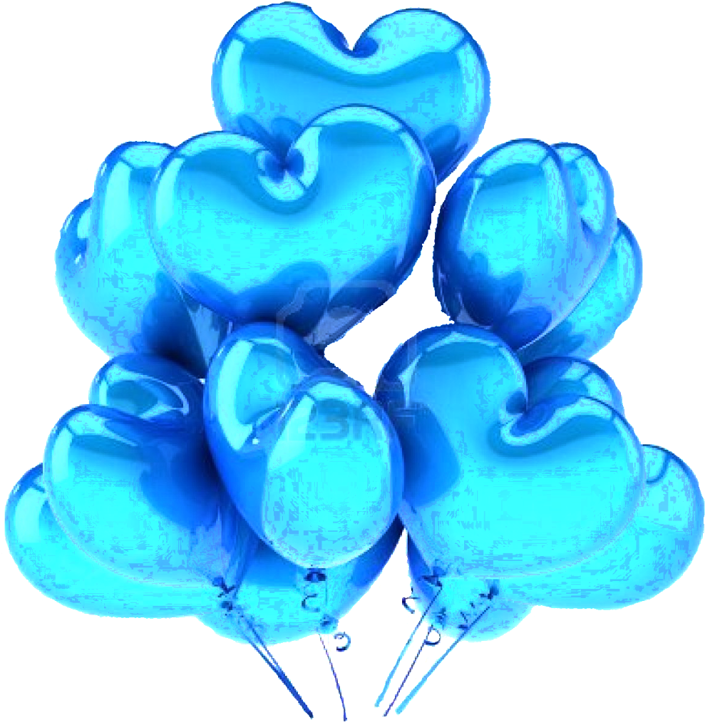 Cyan Heart Balloons Cluster PNG