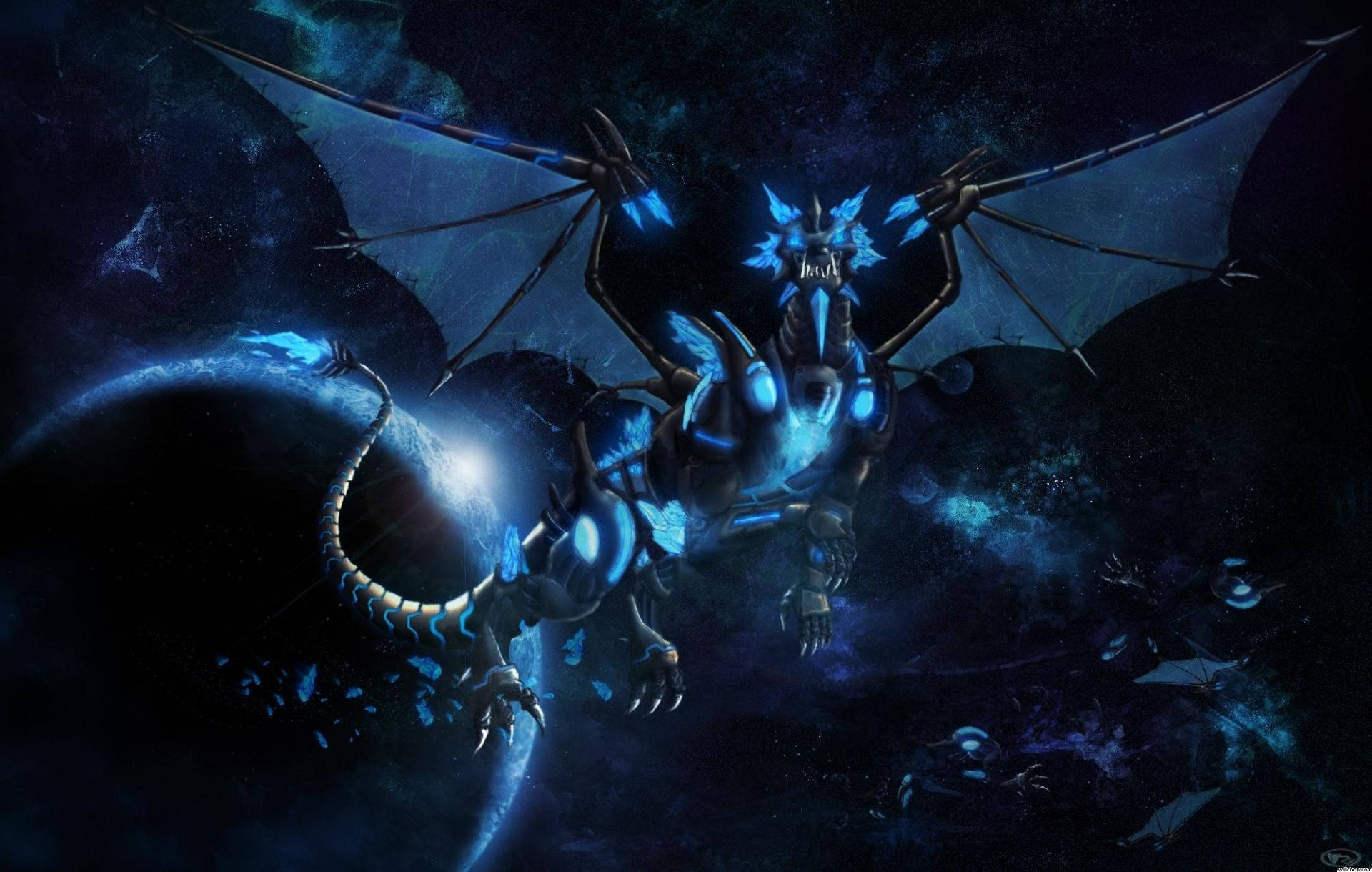Cyber Blue Really Cool Dragons Wallpaper