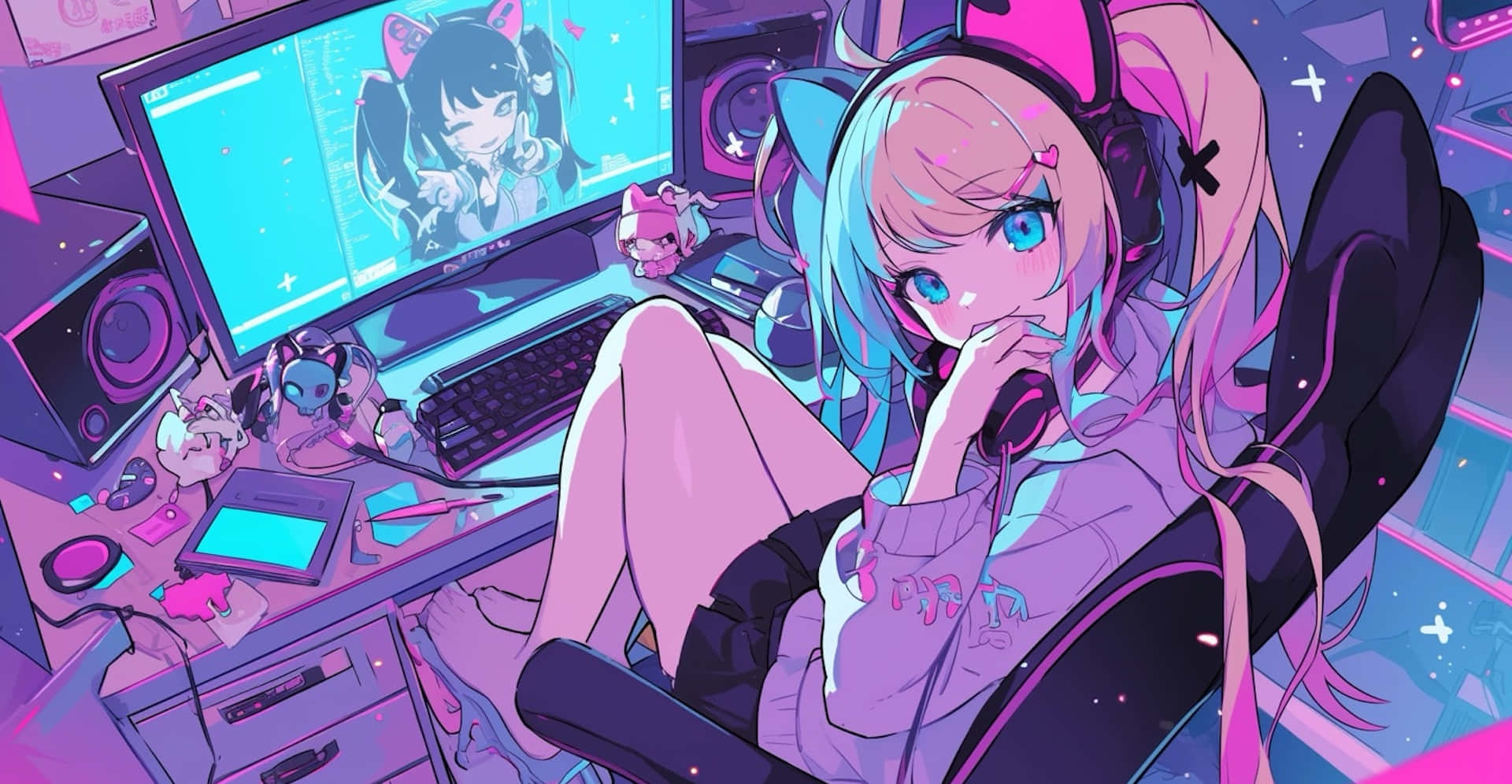 Cyber Gamer Girl Anime Artwork Wallpaper
