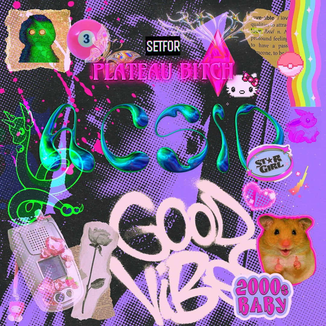 Cyber Purple Y2 K Aesthetic Collage Wallpaper
