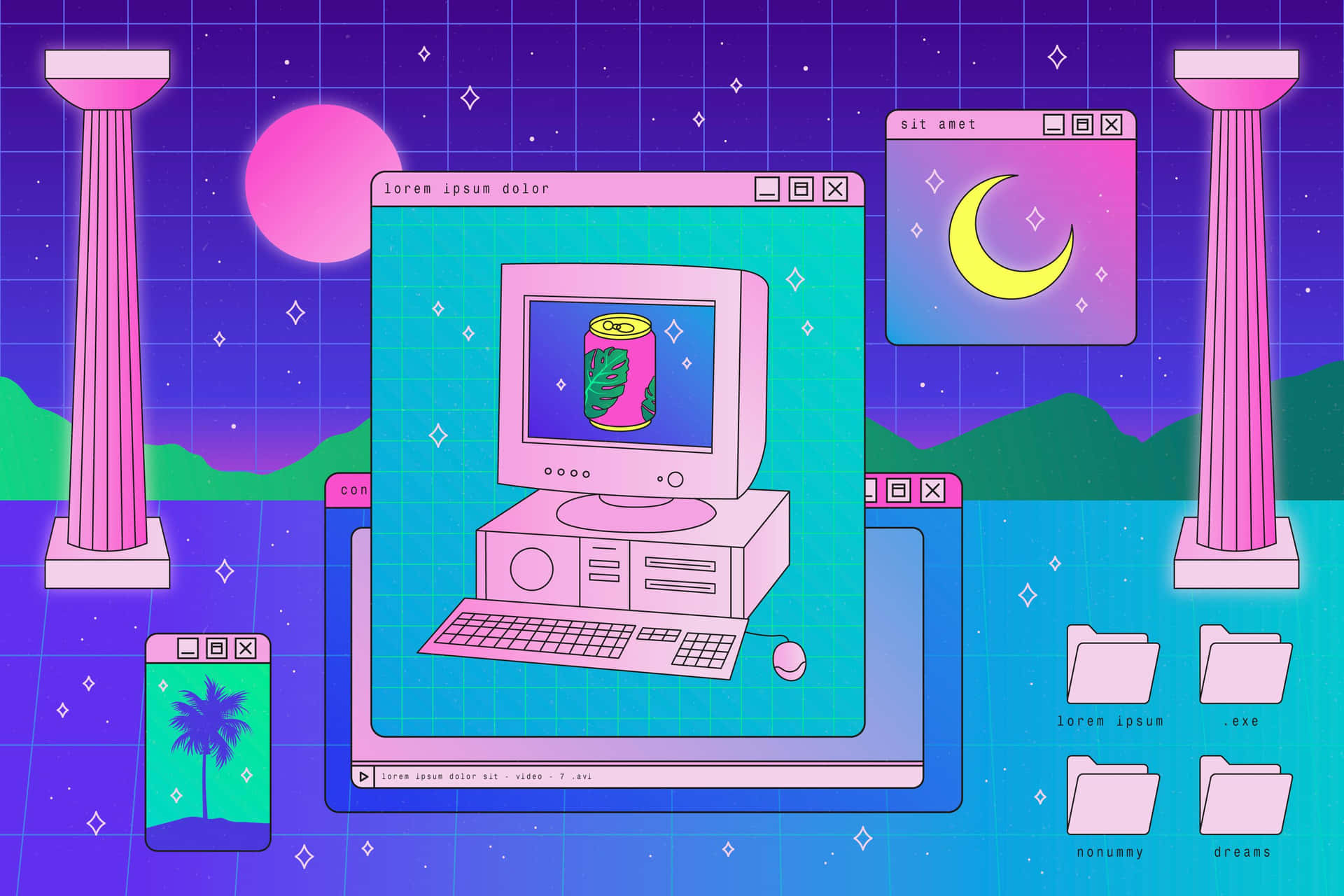 Cyber Y2 K Aesthetic Desktop Wallpaper