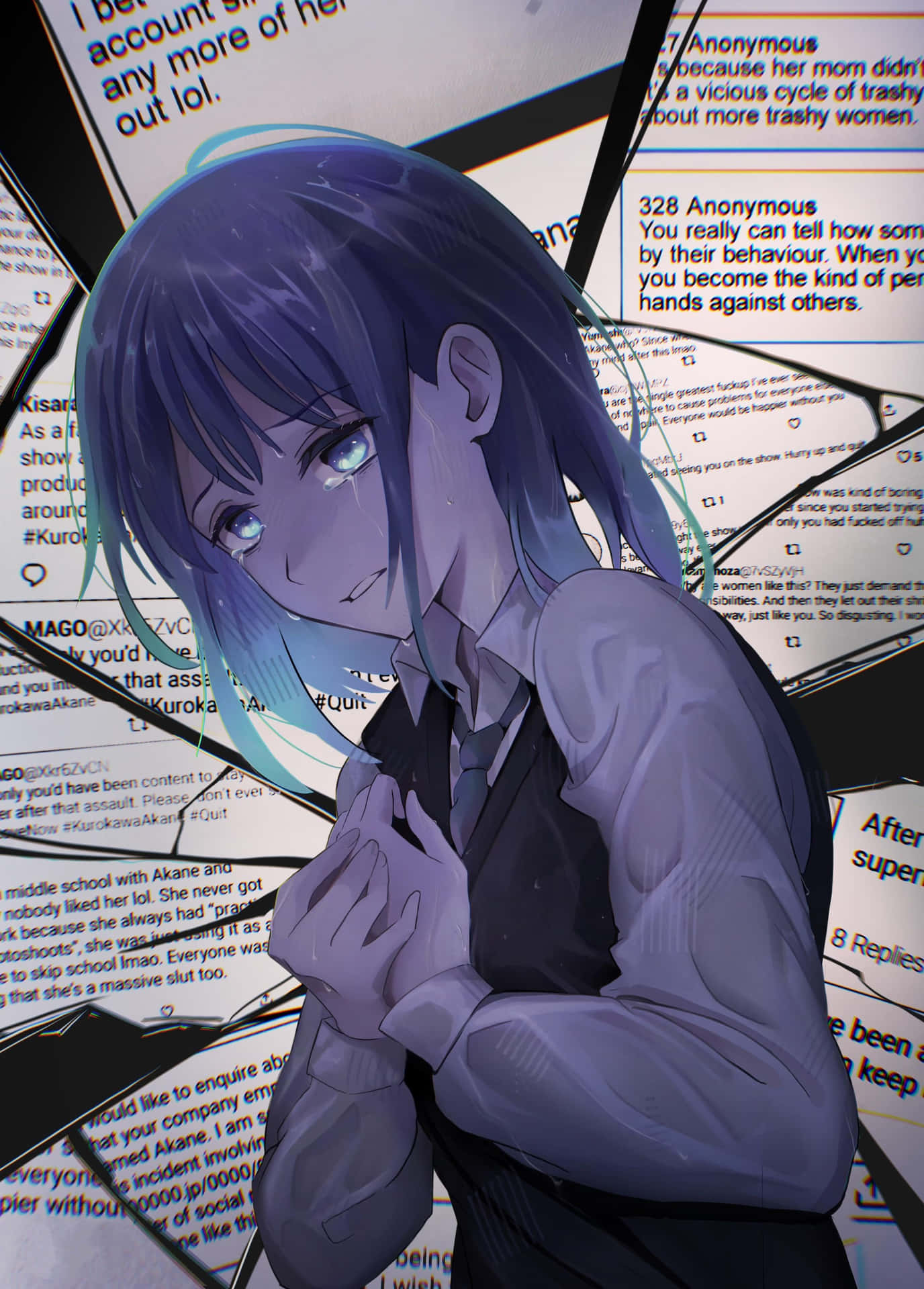 Cyberbullying Victim Akane Kurokawa Anime Art Wallpaper